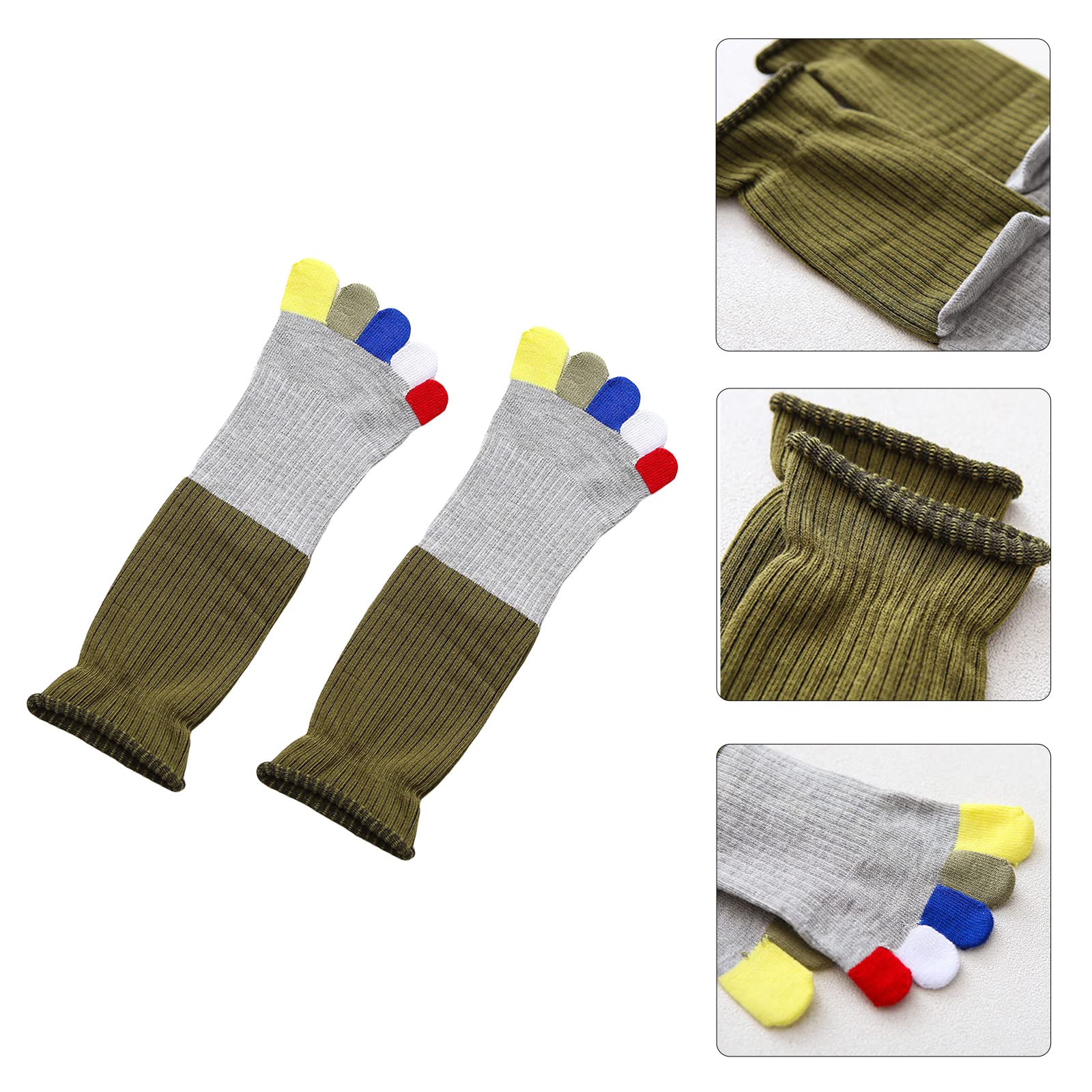 GRABAGECAN Women Funny Colorful Toe Socks Contrast Color Patchwork Ribbed 5 Finger Hosiery