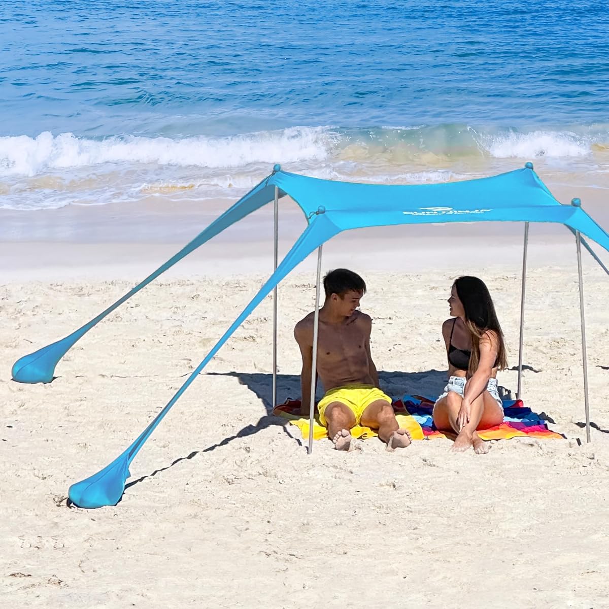 Beach Tent Sun Shelter, Beach Shade Canopy with UPF50+ Protection | Beach Canopy Tent Sun Shade, Cabana Includes Carry Bag, Sand Shovel, Ground Pegs, 4 Poles & Anchor Bags