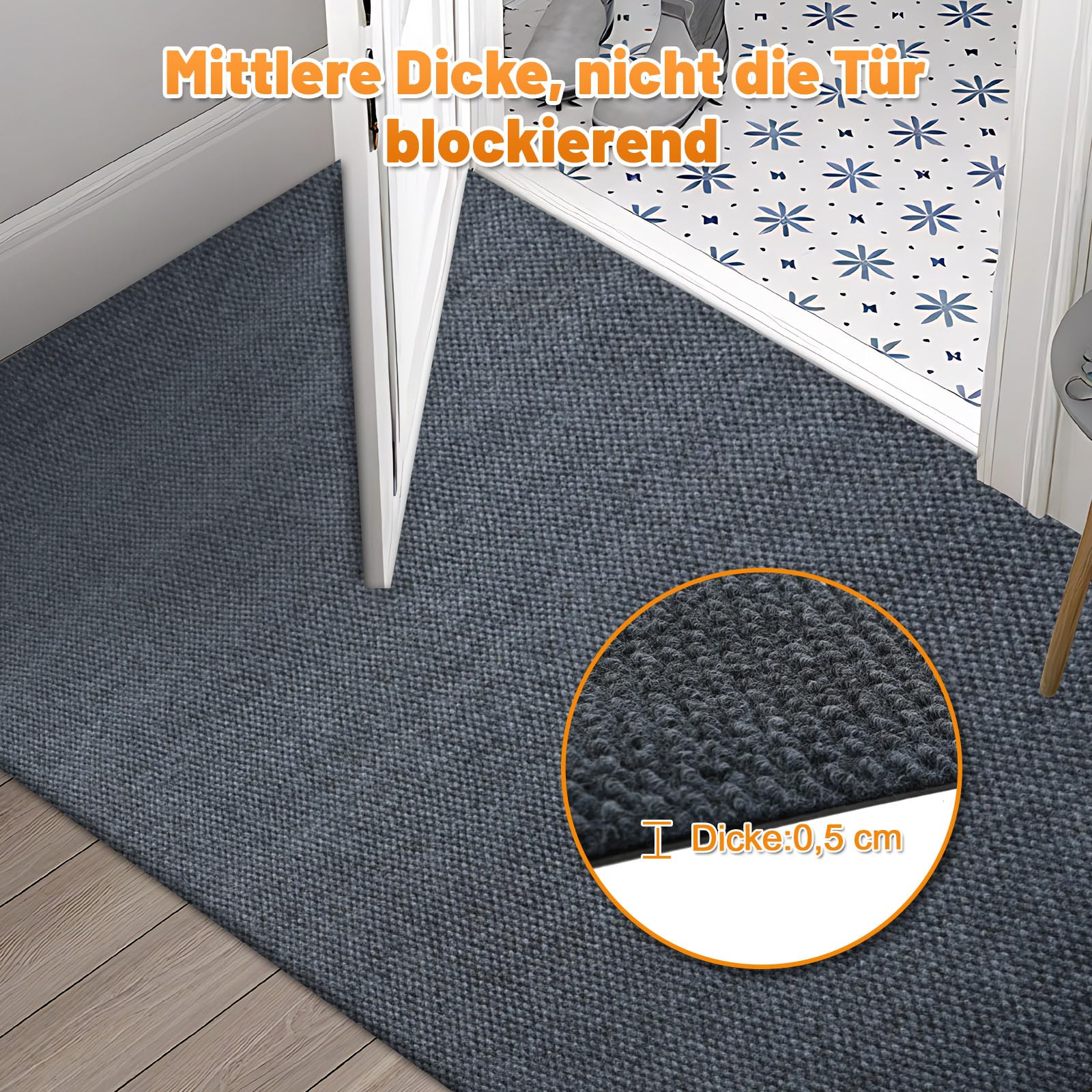 90x300cm Teppich Läufer Flur rutschfest Schmutzfangmatte Grau | 3m Langer Teppichläufer PVC Waschbar Flurteppich Schmutzfangläufer Küchenteppich Meterware Fußmatte für Eingänge, Küche, Büro