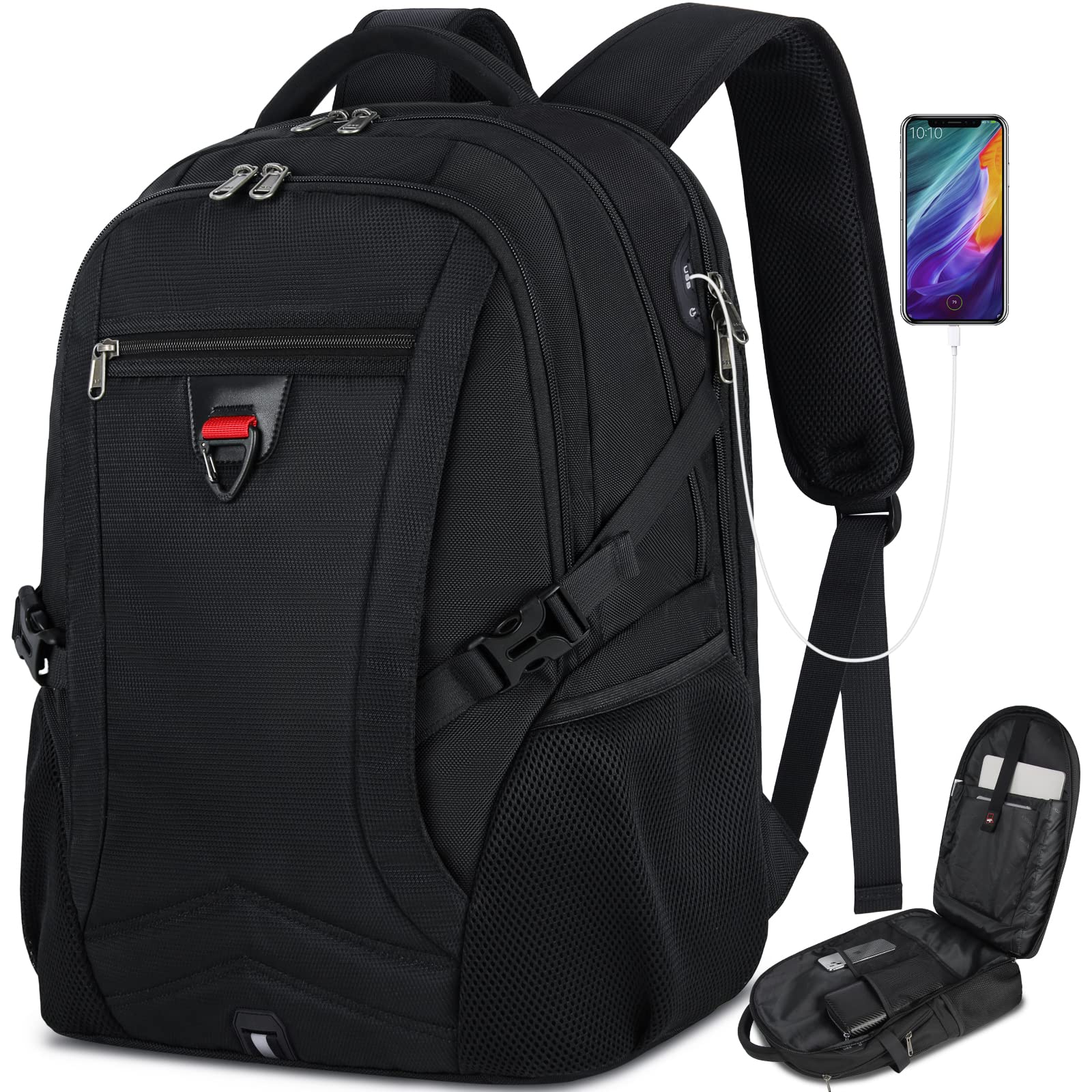 RAINSMORELaptop Backpack 17.3 Inch Travel Rucksack for Men with USB Charging Port Water Resistant Laptop Bags Work Backpack for School Business College Hiking Black