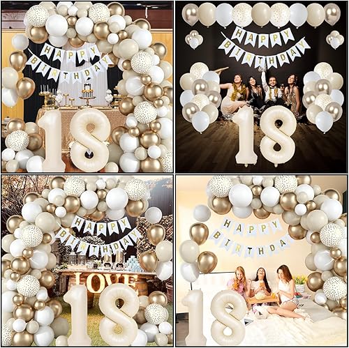 Vista 91 de Decoraciones de cumpleaños número 18 para niños, globos negros y dorados, kit de arco de guirnalda con el número 18, globo de confeti de papel