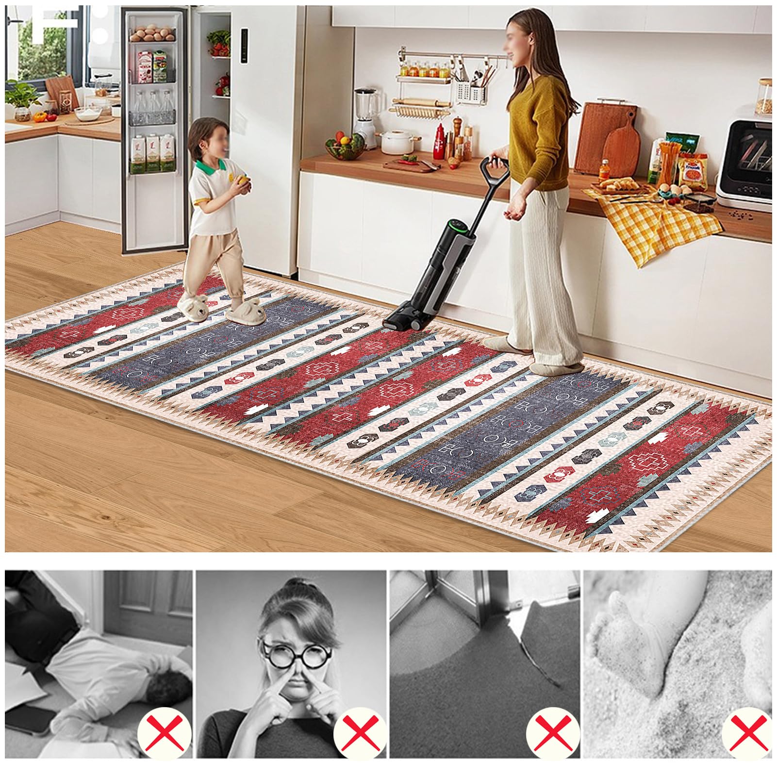 Nadający się do prania, dywan na korytarz, 60 x 350 cm, z krótkim włosiem, chodnik kuchenny, dywan na korytarz, antypoślizgowy bieżnik do korytarza, kuchni, wejścia, jadalni, sypialni