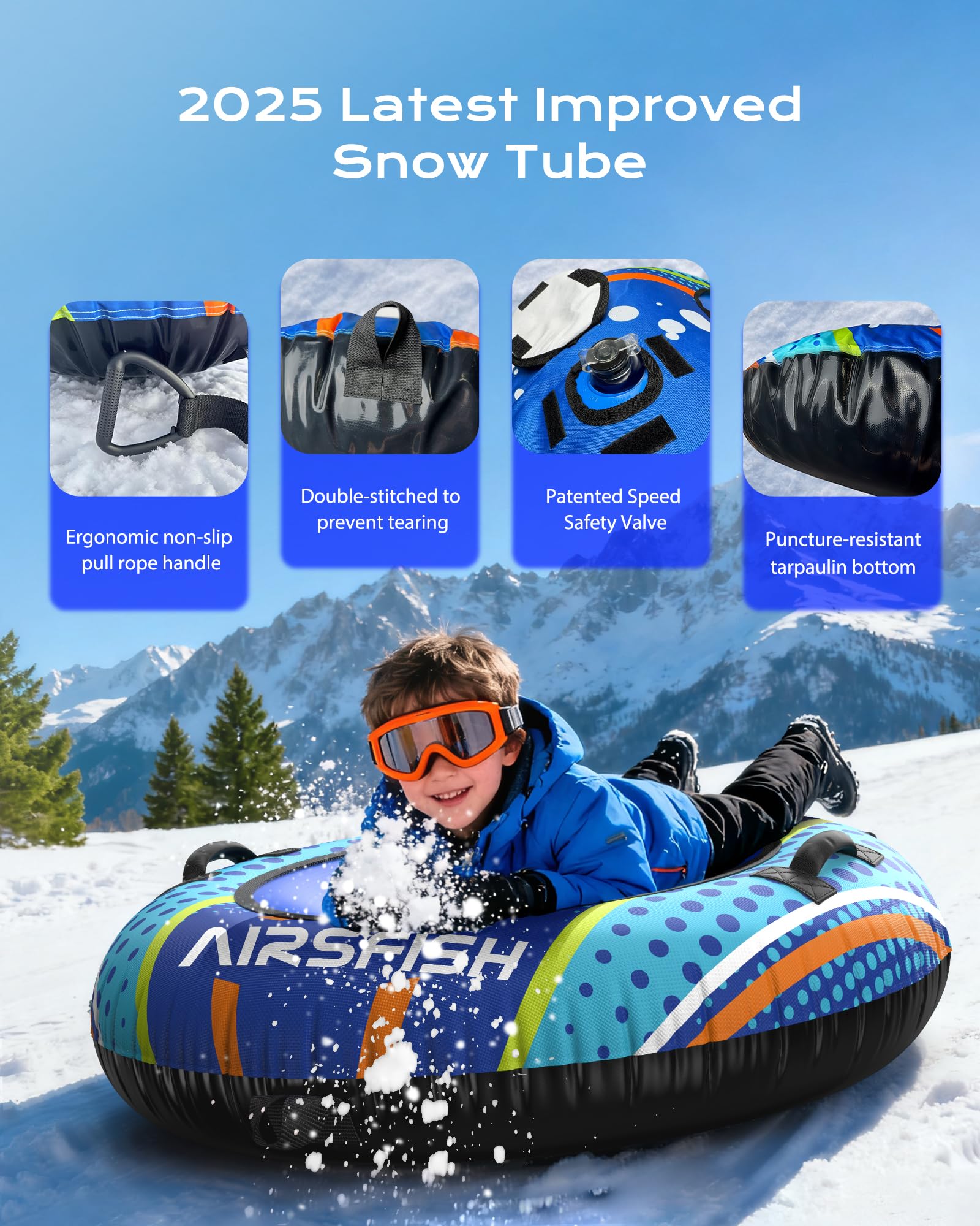 Nadmuchiwana rura snowtube ze smyczą, wytrzymała obudowa, odporny na zużycie i mróz materiał, węże do sportów zimowych dla dzieci i dorosłych