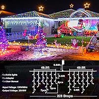 Vista 17 de Luces de Navidad azules al aire libre - 99 pies 1216 luces LED de carámbano para exteriores - Enchufe 8 modos luces centelleantes para decoraciones
