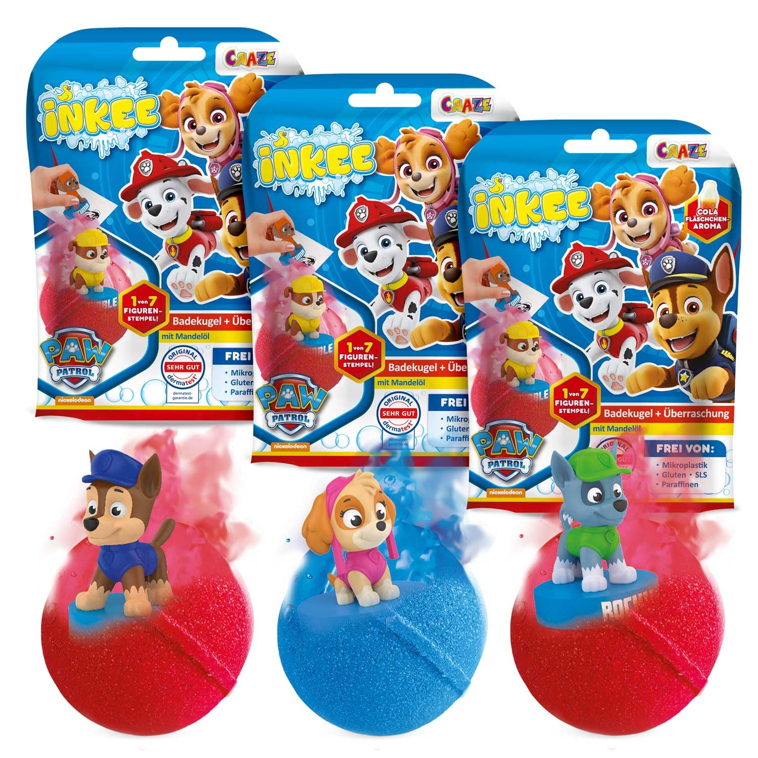 INKEE Set 3 Bombe da bagno bambini Paw Patrol, Bombe da Bagno con Sorpresa per vasca da bagno, giochi da bagno