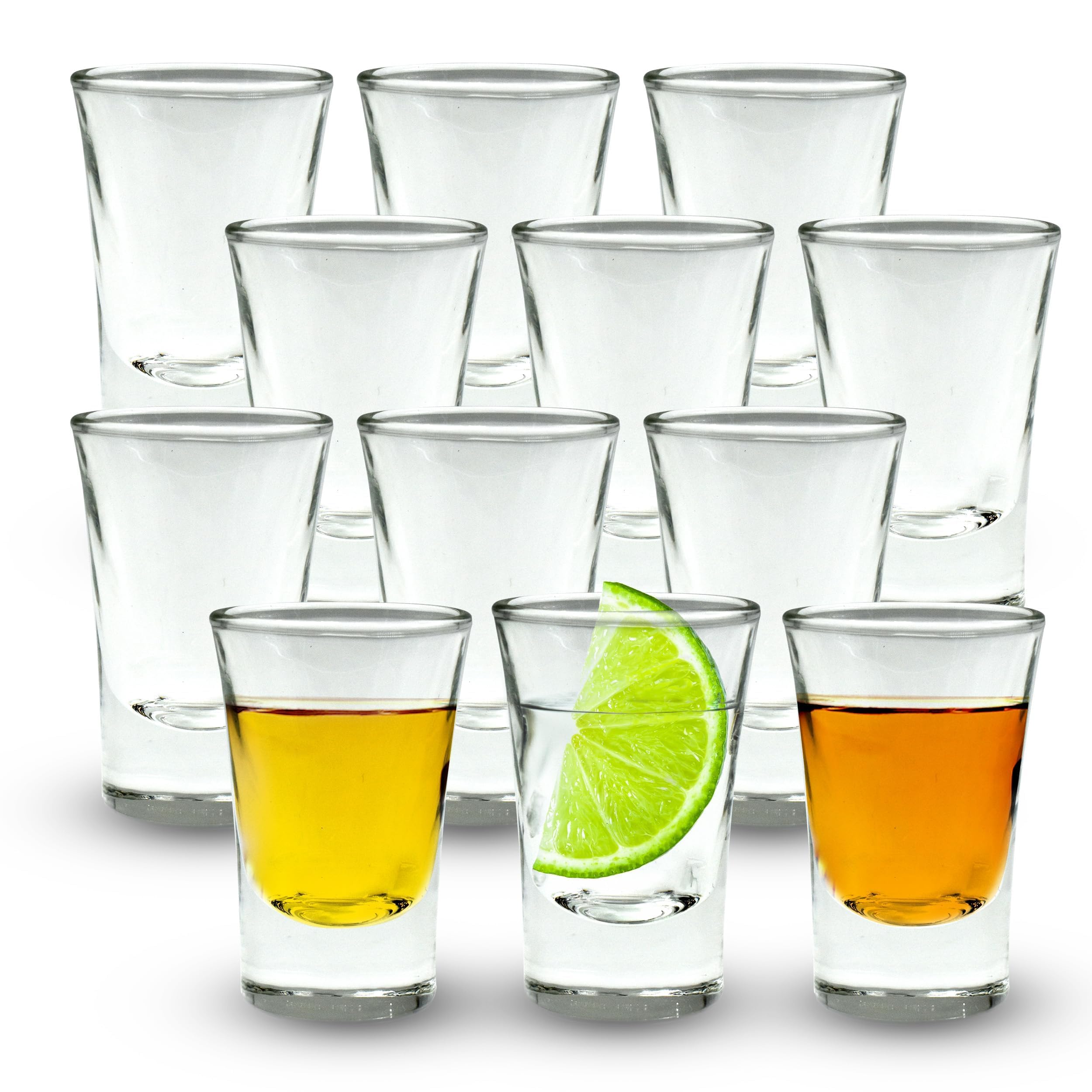 Heavy Base Shot Glasses - 25ml (12 Pack) Clear Shot Glasses Set for Alcohol, Vodka, Expresso, Tequila & Desserts - Durable and Reusable for Home, Bars & Party