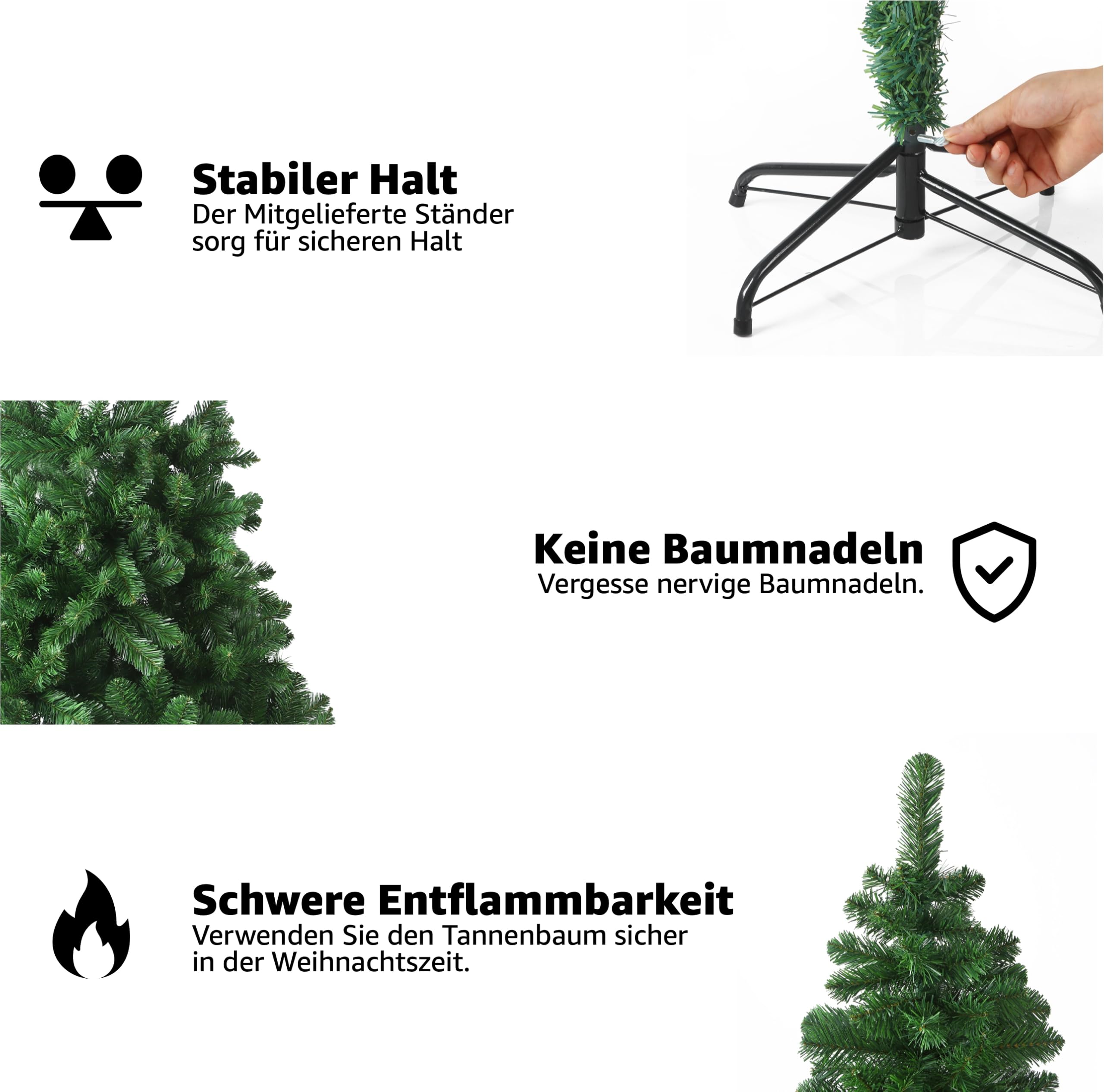 Albero di Natale artificiale verde 180 cm - Nordmanntanne sorprendentemente realistico & fedele alla natura - con supporto ((180cm-PREMIUM))