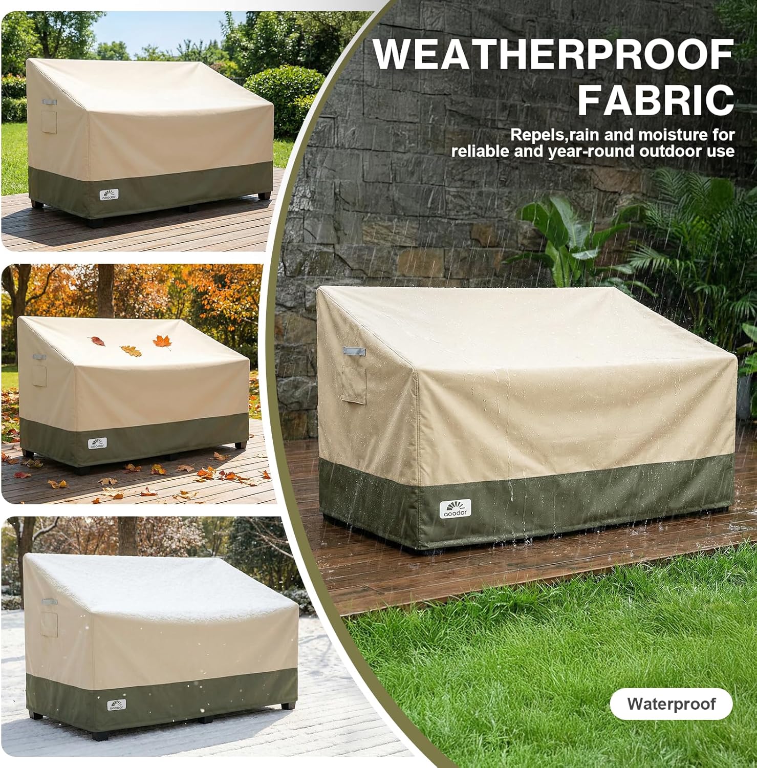 Aoodor Heavy Duty Patio Loveseat Cover, 600D Waterproof Oxford Outdoor Couch Covers with Air Vents for Patio 2-Seater Sofa/ Loveseat/ Bench, 58''W x 38''D x 38''H