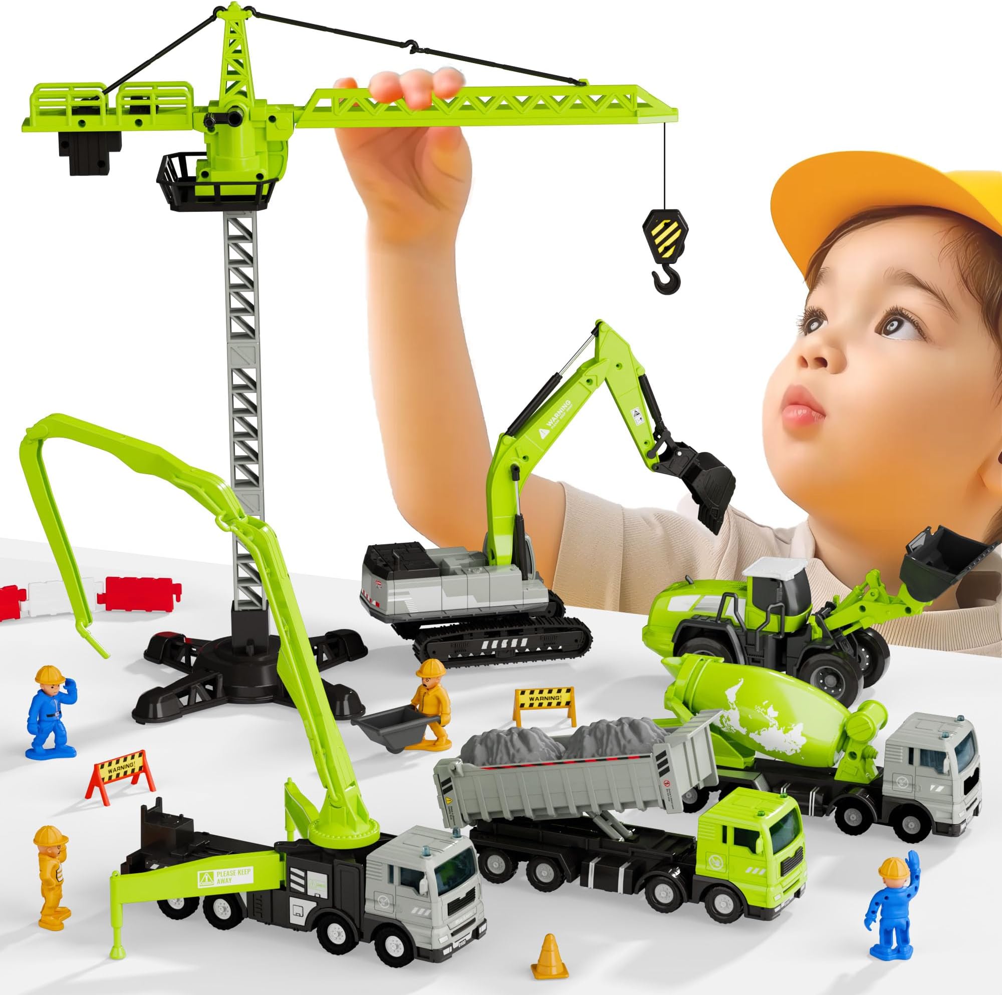 iPlay, iLearnConstruction Toys Truck Boys Age 3-5, Kids Crane Excavator Digger Dump Trucks Bulldozer Forklift Vehicle Set, Sandbox Play, Birthday Stocking Gifts for 4 6 7 8 Year Old Toddlers Girl