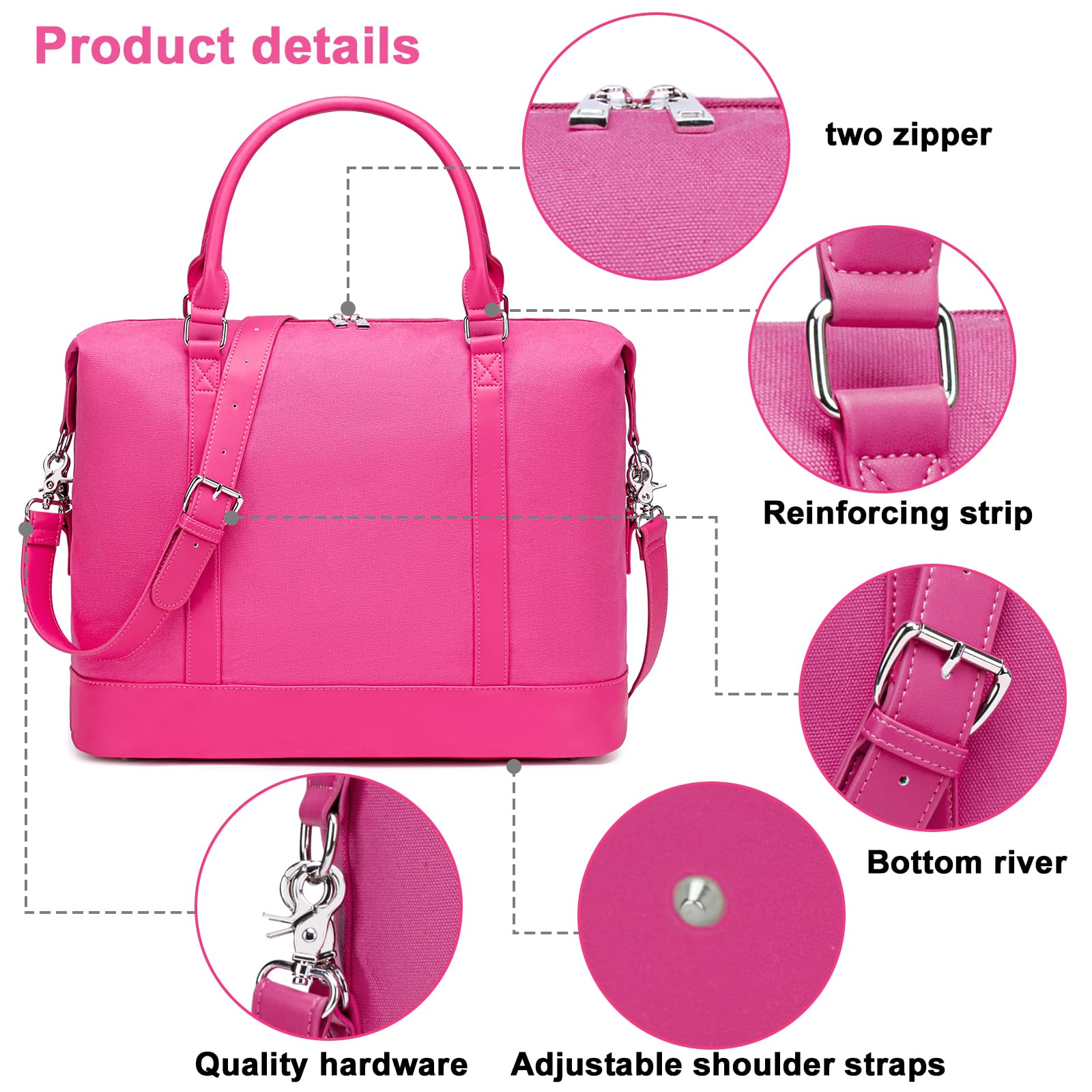 Bluboon Women Ladies Weekender Overnight Bag Carry on Tote Travel Duffel in Trolley Handle with cosmetic bags