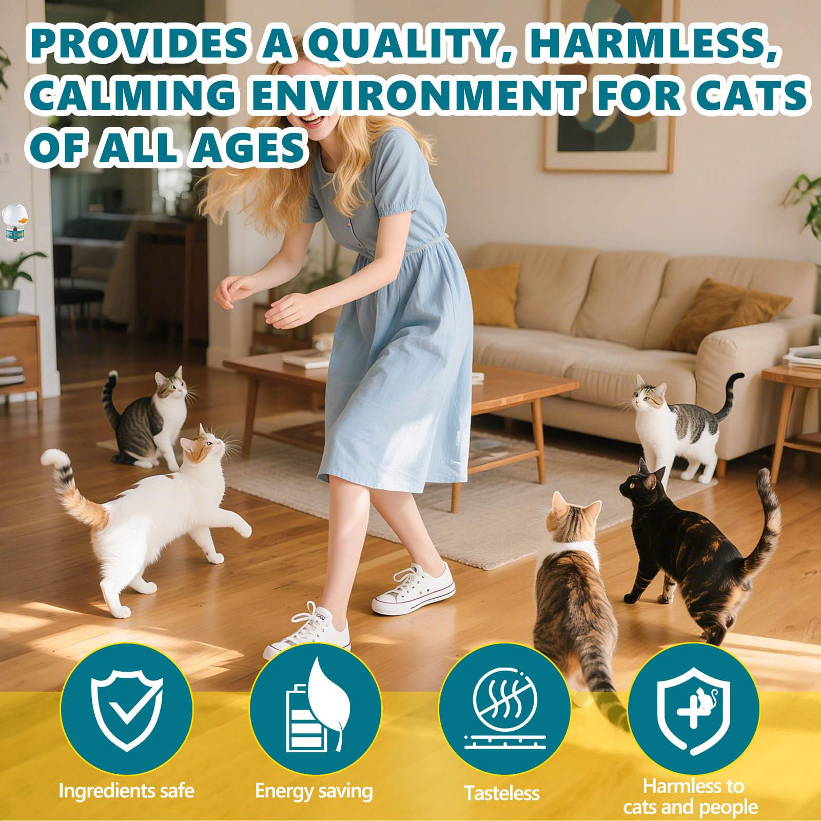 3 en 1 Diffuseur Pheromone pour Chat, 60 Jours Diffuseur Chat Anti Stress, Aide à Réduire l'anxiété, Le Stress, Le Grattage et Le Marquage Urinaire(1 Diffuseur + 2x48ml Recharges) (B)