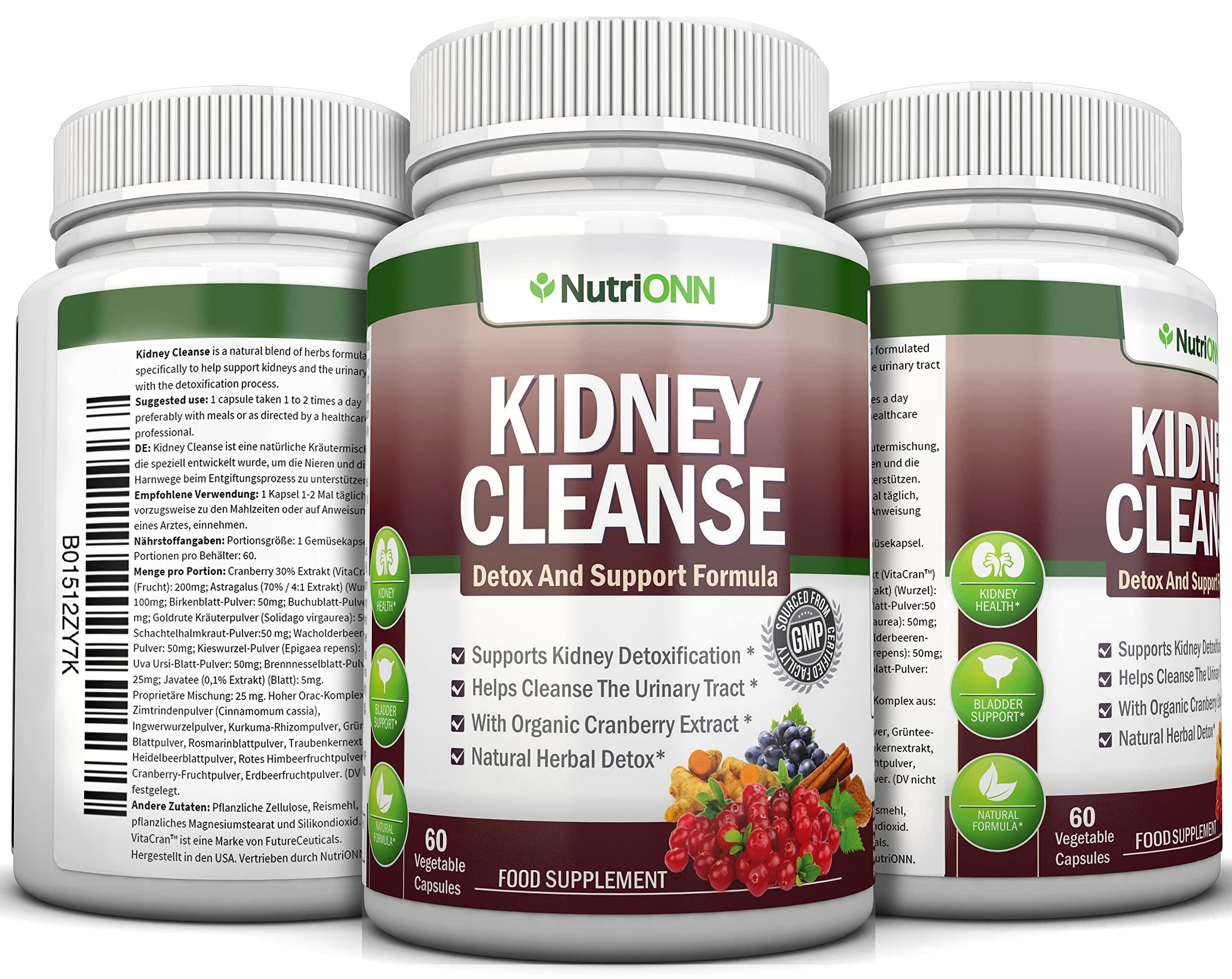 NIEREN KAPSELN - Entgiftung und Unterstützung der Harnwege, Blase und Nieren - Pflanzliche Nahrungsergänzung mit Bio-Cranberry, Astragalus, Kurkuma, Goldrute, Kieswurzel, Wacholder und mehr