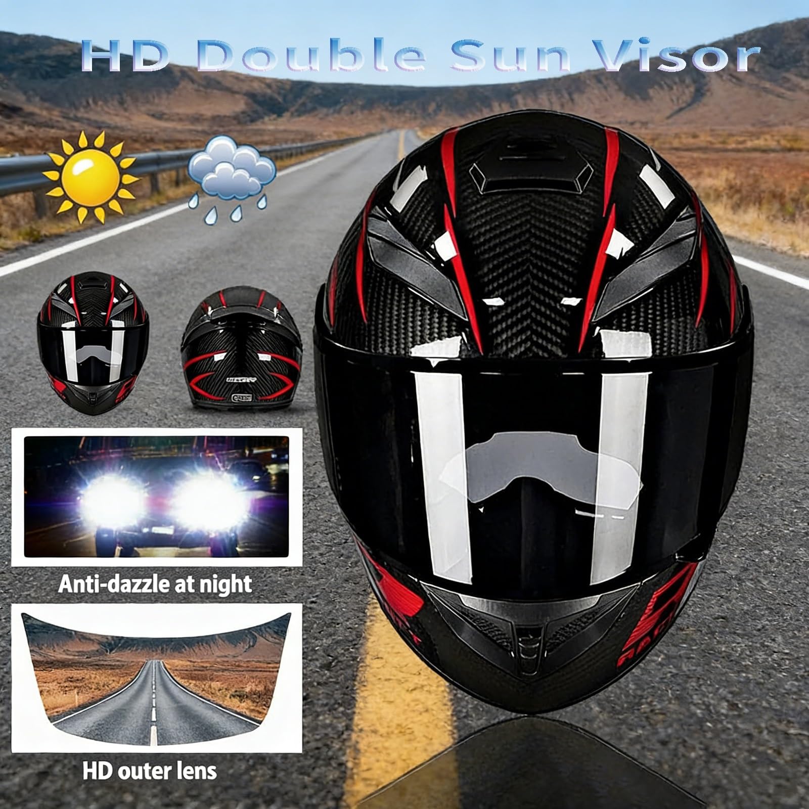 Klappowy Kask Motocyklowy Integralny, ECE-certyfikowany z Integrowaną Wizjerą Słoneczną - Unisex Cały Rok dla Motocykli Ulicznych i Wyścigowych