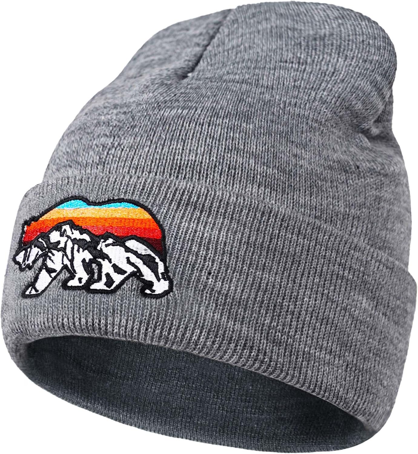 Knit Winter Beanie Hats for Men Women Cuffed Skull Cap with Mountain Embroidery Outdoor Christmas & New Year Gifts