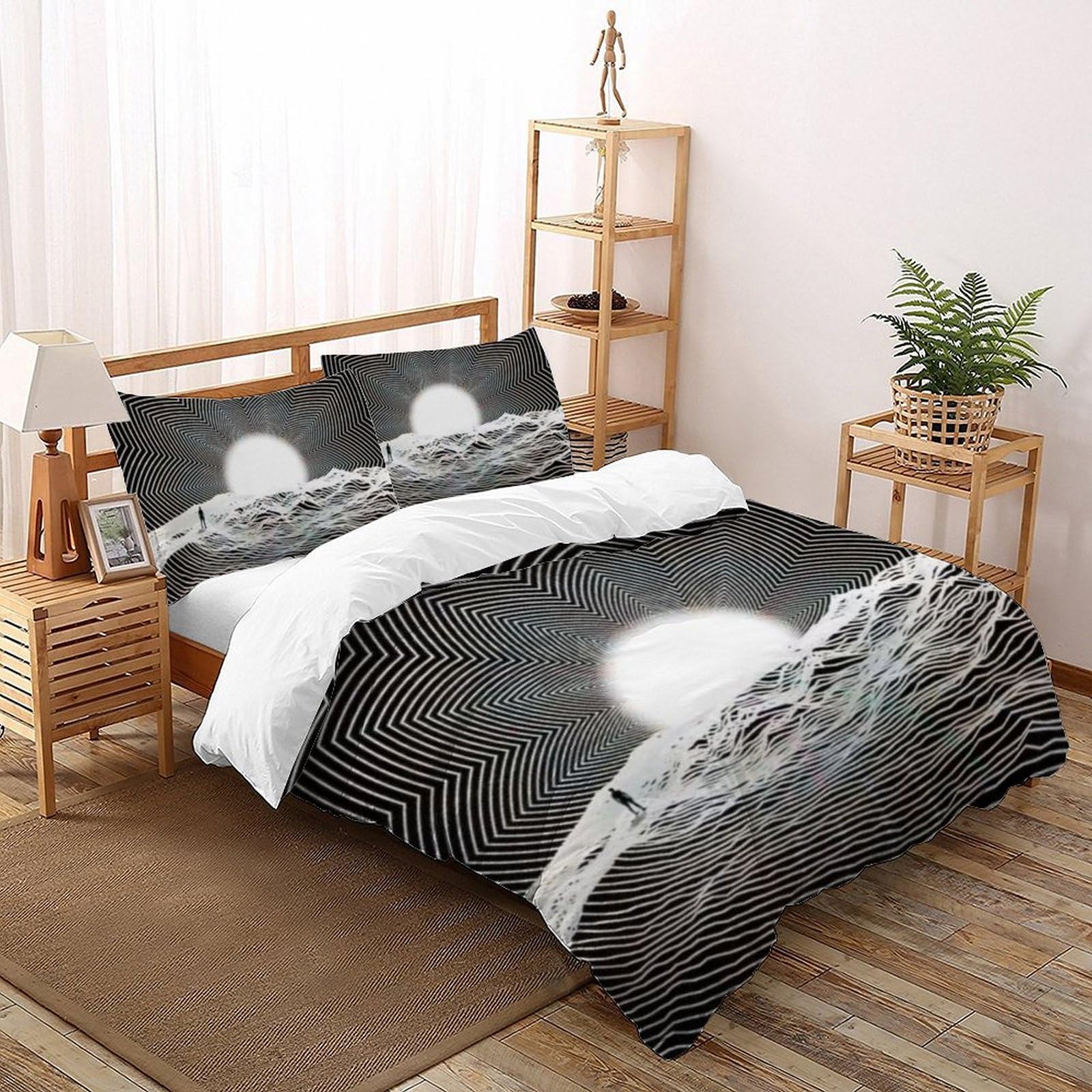 Housse de couette coucher de soleil 3D microfibre blanc 200x200cm contre le linge rêche et terne