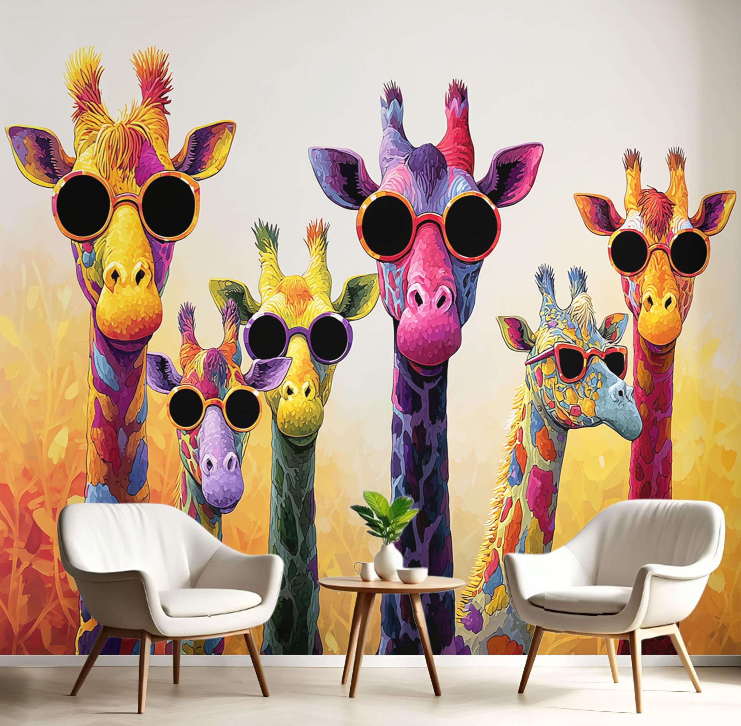 Papier peint girafe punk effet relief 3D avec texture peinture à l'huile jaune ambre lavable
