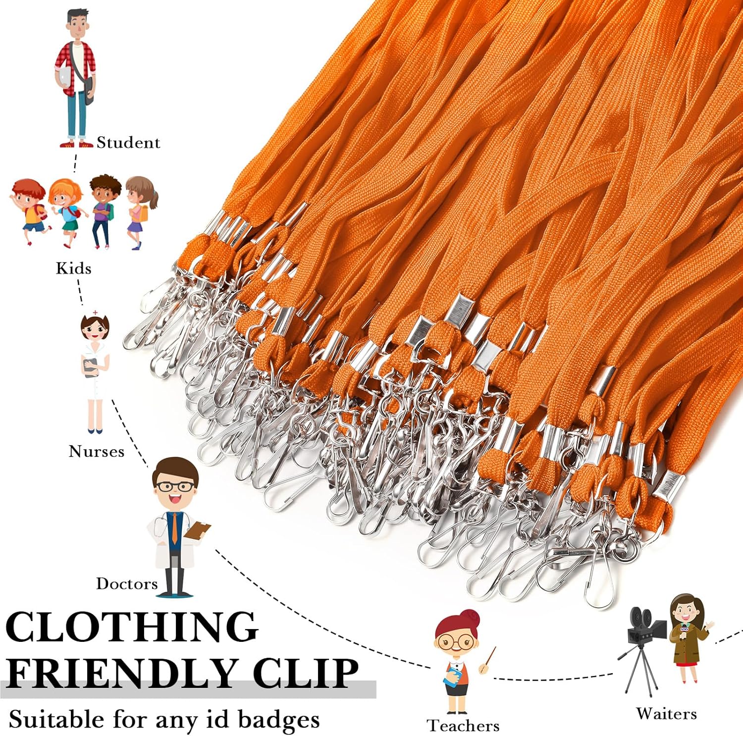Epakh 100 Pcs Orange Lanyards Bulk for ID Badges Bulk Assorted Color Flat Badge Neck Lanyard with Swivel J Hook Clip for Student Teacher