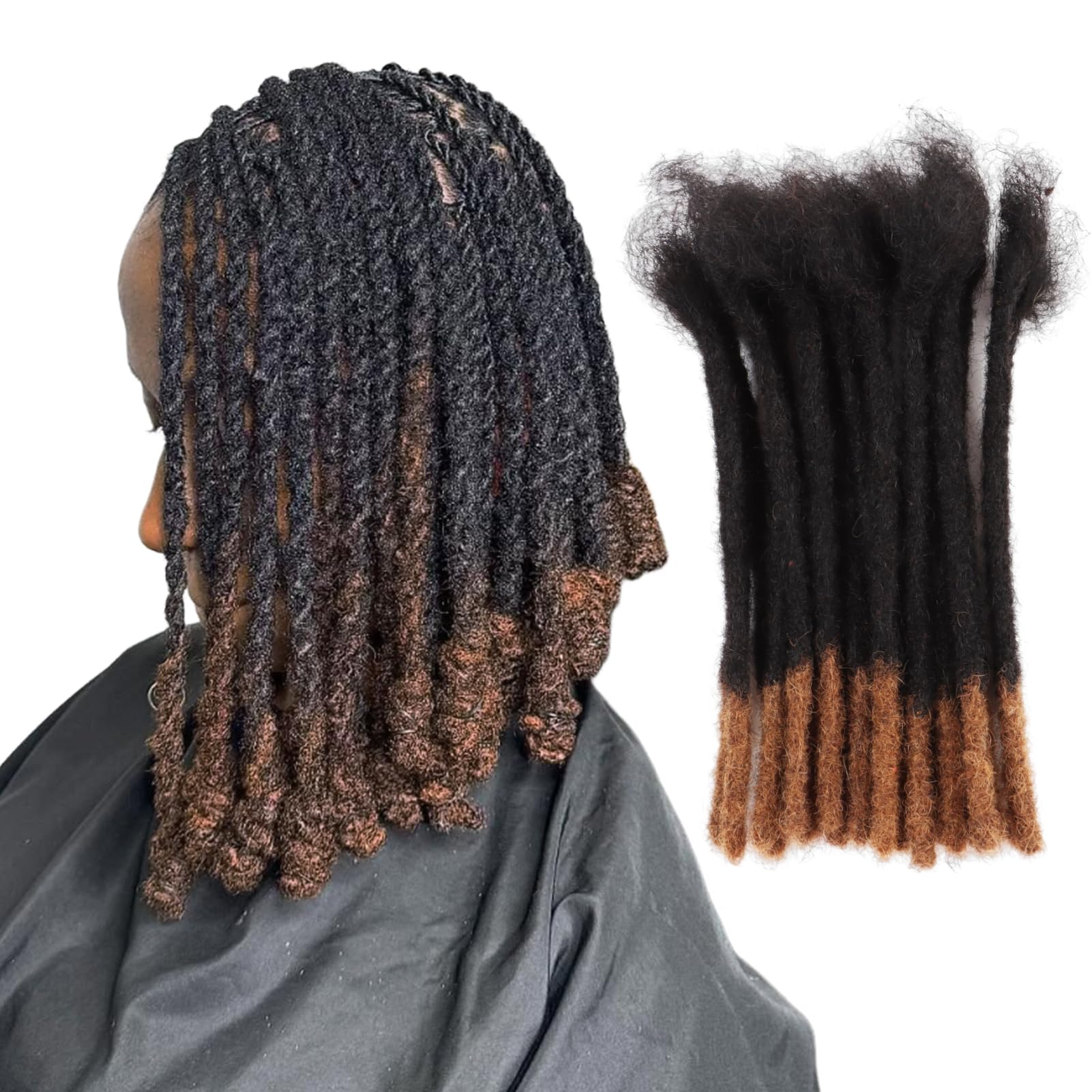Viovian 8 Inch Loc Extensions Human Hair 100 Strands 0.6cm Ombre Brown Dreadlock Extensions Human Hair Dreads Extensions for Men Women Kids Color 1b/
