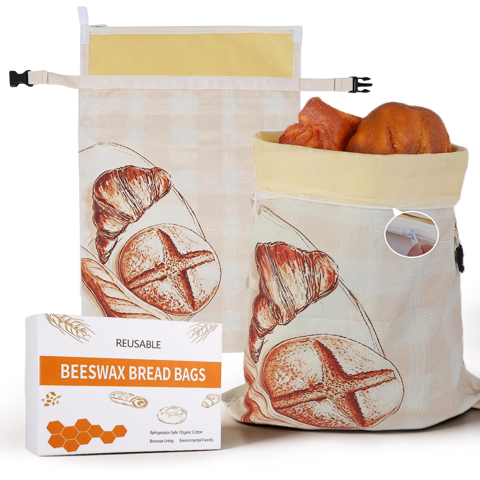 Reusable Beeswax Bread Bags for Homemade Bread Sourdough, 2 Pack, 43×35cm