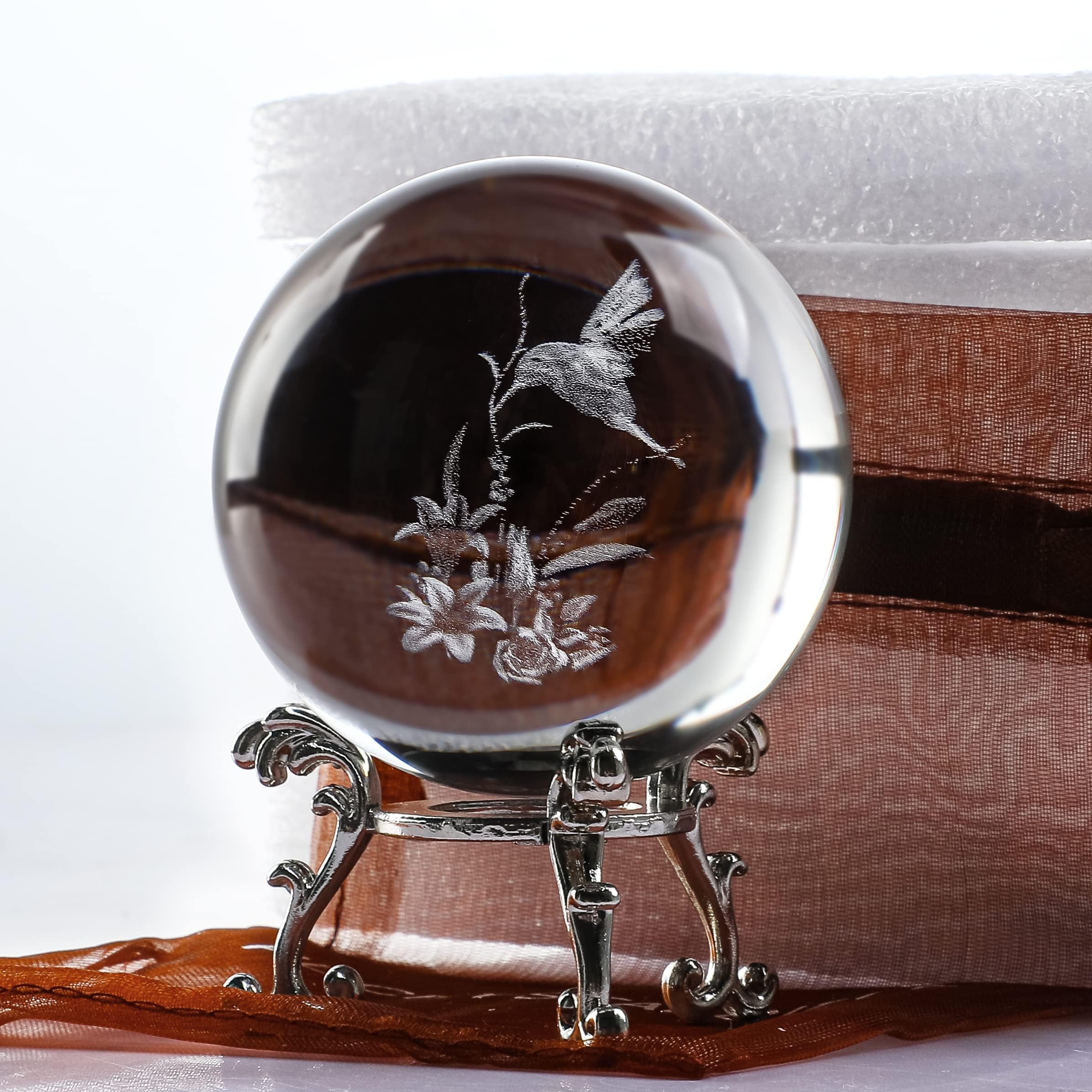 ZEERSHEE 60 mm Glaskolibri-Figur, 3D-Kristallkugel, Glasbriefbeschwerer, Ornamente, Kristallkugel mit Ständer, Weihnachten, Kolibri, Geschenke für Frauen