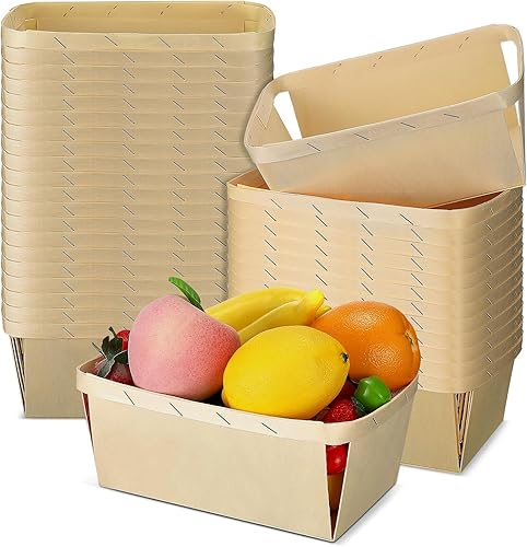 Bokon 30 cestas de madera de bayas a granel de 2 cuartos de galón de madera para recolección de frutas, contenedores de madera ventilados para