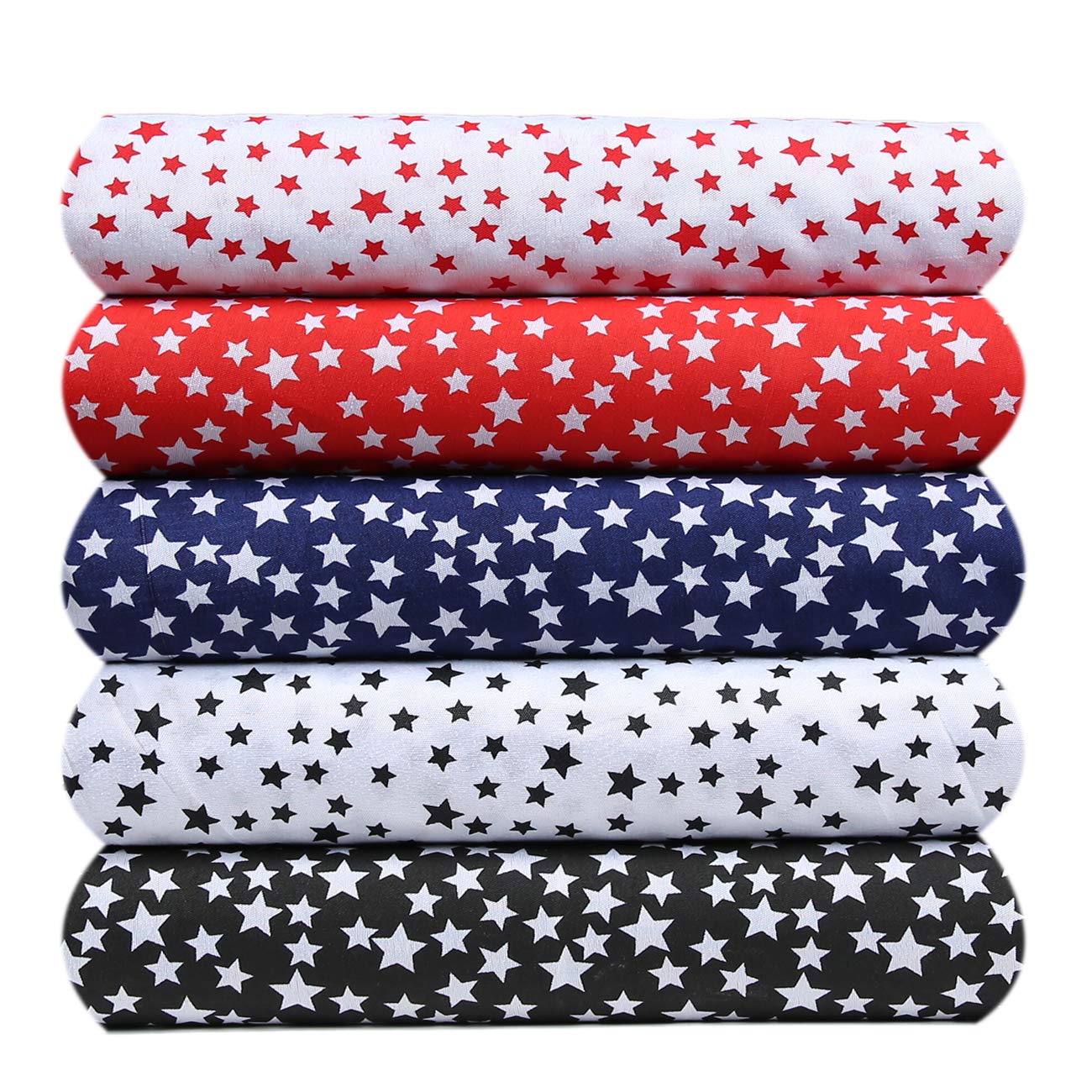 Stars Pattern Fabric Printed Woven Material.Cotton Feel Light Weight for Crafts Projects,5 Colours.Also 100% Cotton Lining Voile Cloth in Black,Cream and White,Neotrims UK,Black White, 50x75cm