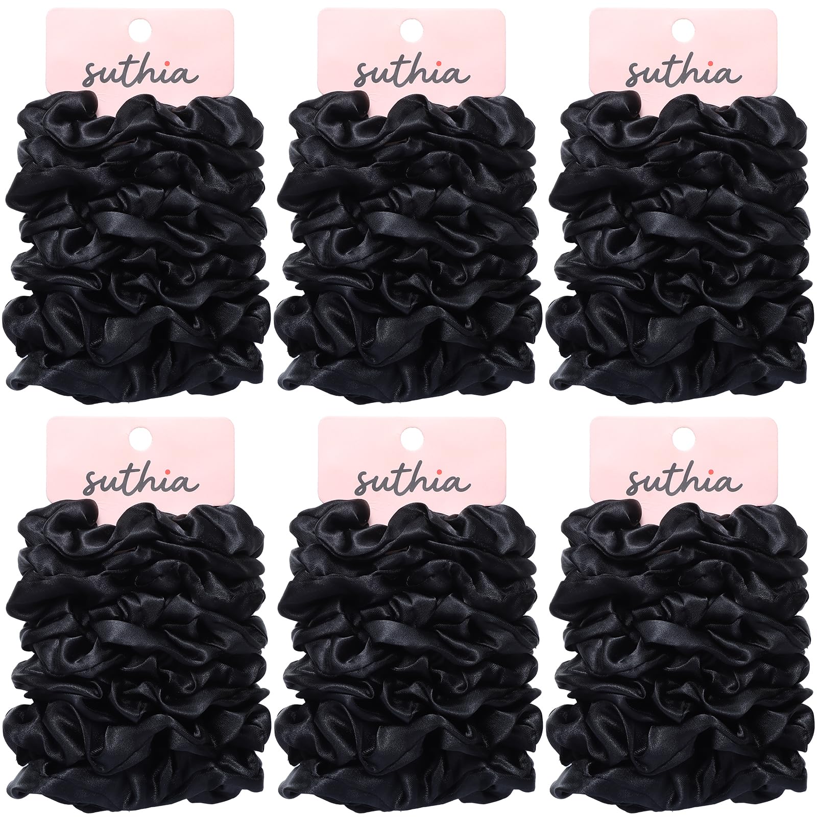 Satin Scrunchies for Women, Girls & Kids 60 Bulk Pack, Black Hair Scrunchie Hair Ties Silk Scrunchies for Thick Curly Medium Fine Thin Hair Silk Scrunchie for Hair Sleep Accessories for Women