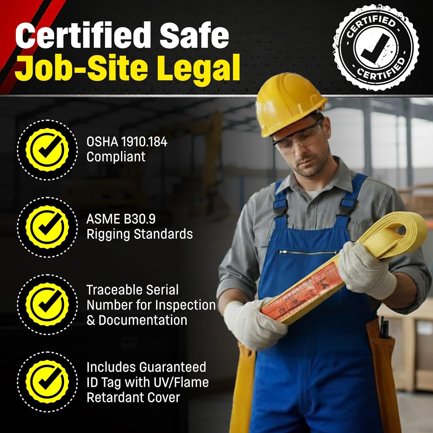 DD Sling (USA Made). 2" wide X (4' to 20' lengths) in Listing! 2 Ply Twisted Eye, Nylon Lifting Slings, Eye & Eye, Heavy Duty (900 webbing), 6,400 lbs Vertical, 5,100 Choker, 12,800 Basket Load Capacity (2inX6ft) - Image 4