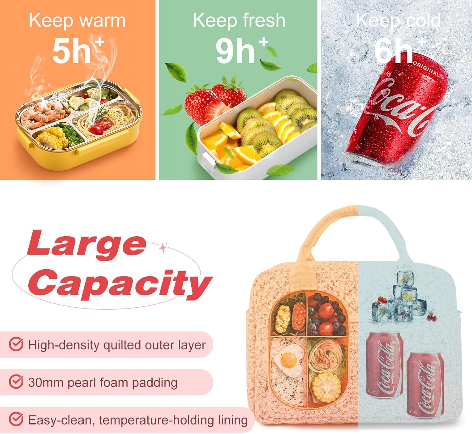 Aileam Insulated Lunch Box for Women Cute Reusable Lunch Bag with Large Capacity Leakproof Portable Tote for Work Picnic Travel Aesthetic Lunch Case for Adults Girls - Image 5