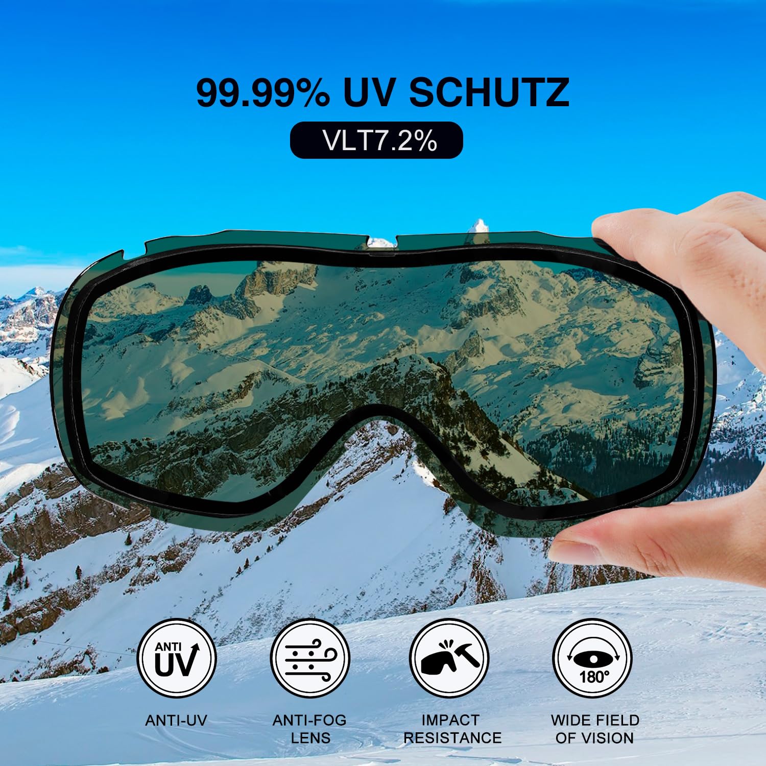 AVV Gogle narciarskie ochrona przed promieniowaniem UV, przeciwmgielne gogle snowboardowe OTG dla mężczyzn kobiet dorosłych i młodzieży