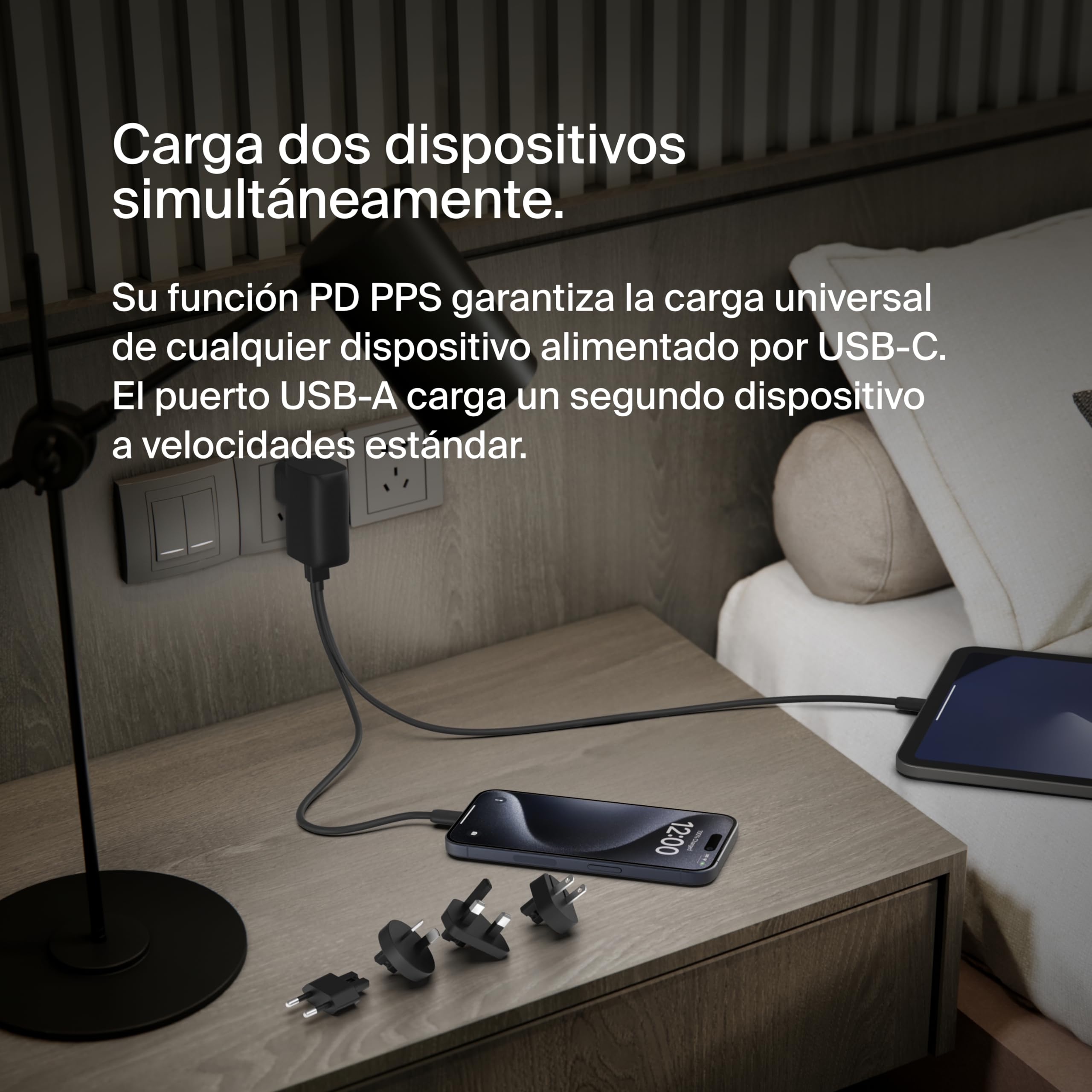 Belkin Cargador USB de Pared híbrido de 25 W con batería Externa de 5000mAh, Cargador portátil 25W 2 en 1 con 1 Puerto USB-C PD 3.0 y 1 Puerto USB-A, Power Bank de 2 Puertos USB y Cable USB-C a USB-C