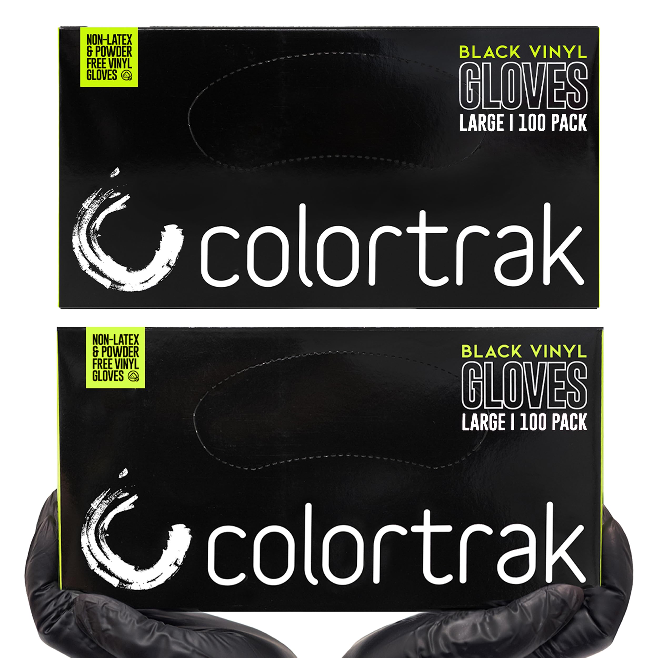 Colortrak Disposable Vinyl Gloves, Black, Large, 100 Count, (Pack of 2) by ColorTrak