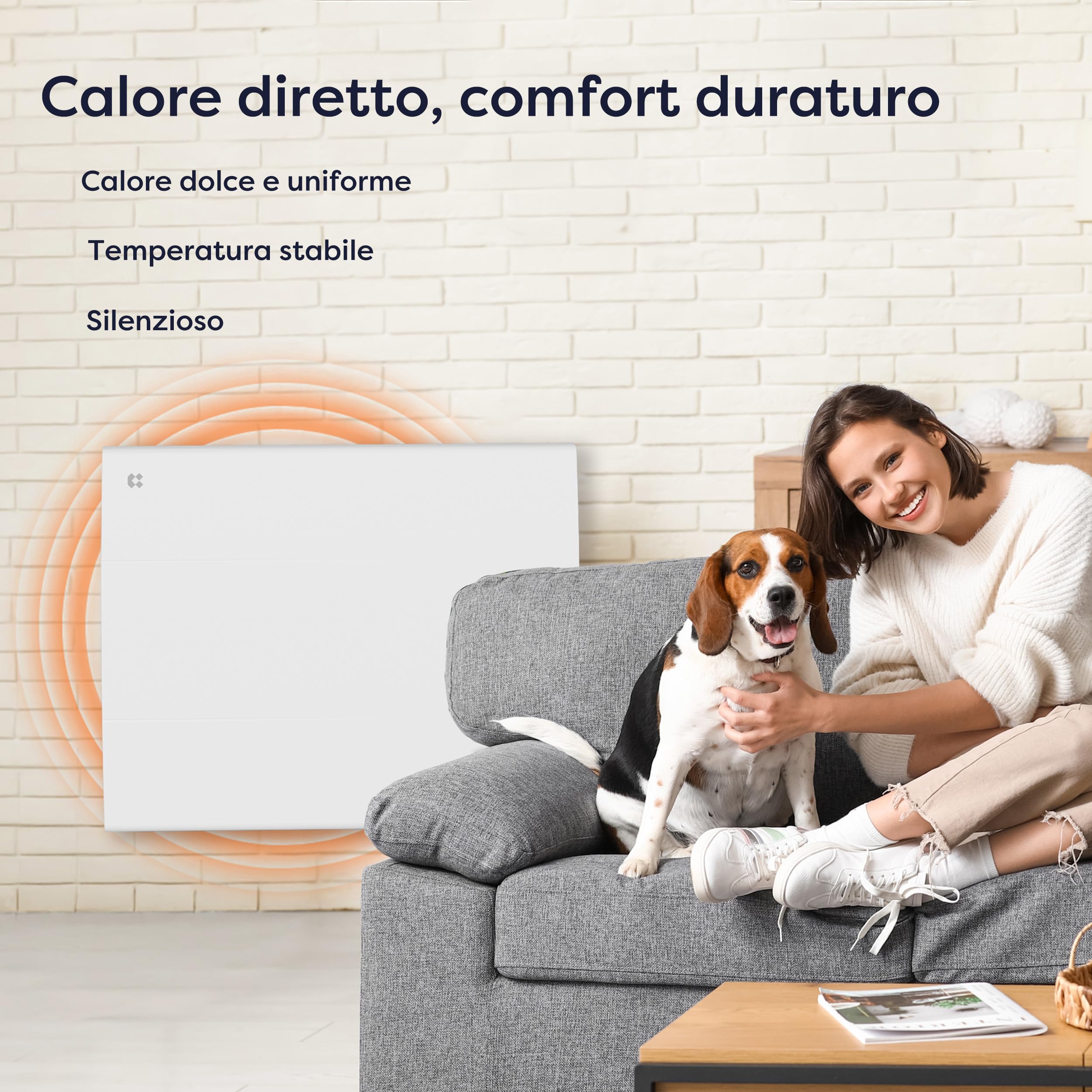 CIARRA CBHT10E Radiatore a Inerzia Pannello Radiante 1000W | Riscaldamento Elettrico Intelligente con Programmazione PID e Settimanale, IP24 per Bagno o Camera da Letto (10-15 m²)