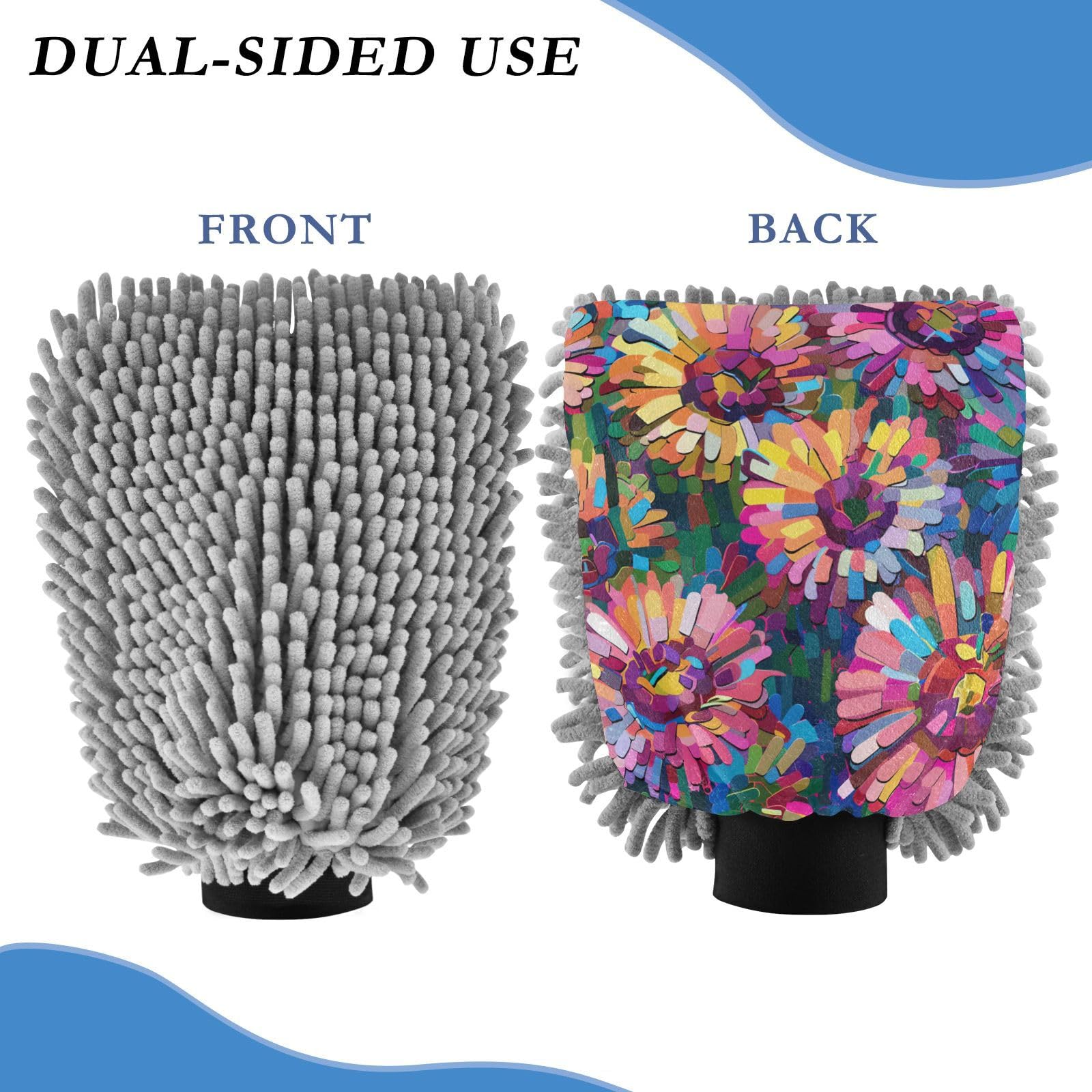 IOACIY Absorbent Microfiber Car Wash Drying Mitts, 2 Pack, Scratch-Free & Lint-Free, Rich Foam, Highly Absorbent, Double Sided, Wash Mitt Perfect for Car Washing, M, Flower (12)