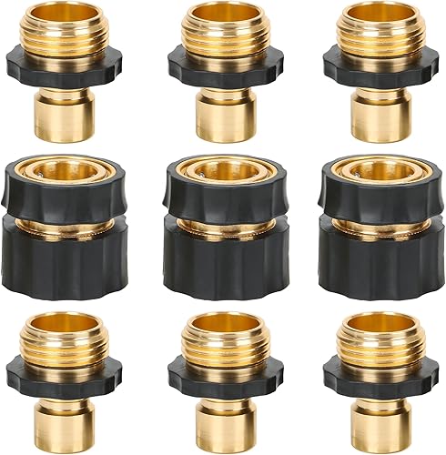 STYDDI Manguera de jardín de conexión rápida con tope de agua, accesorios de conexión rápida de manguera de metal, rosca GHT de 34 pulgadas, juego