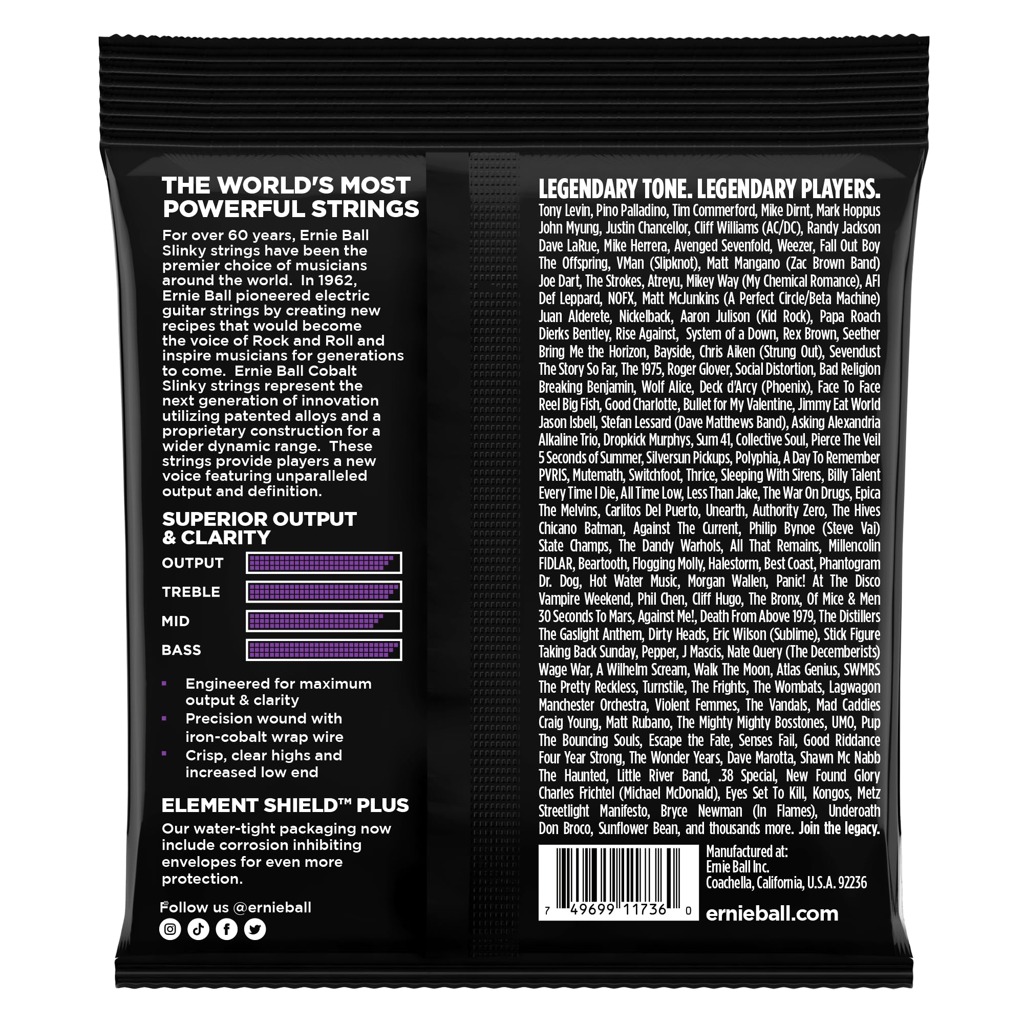 Ernie Ball Bass Power Slinky 5 Cobalt struny do elektrycznego basu, kobalt, rozmiar 50 – 135