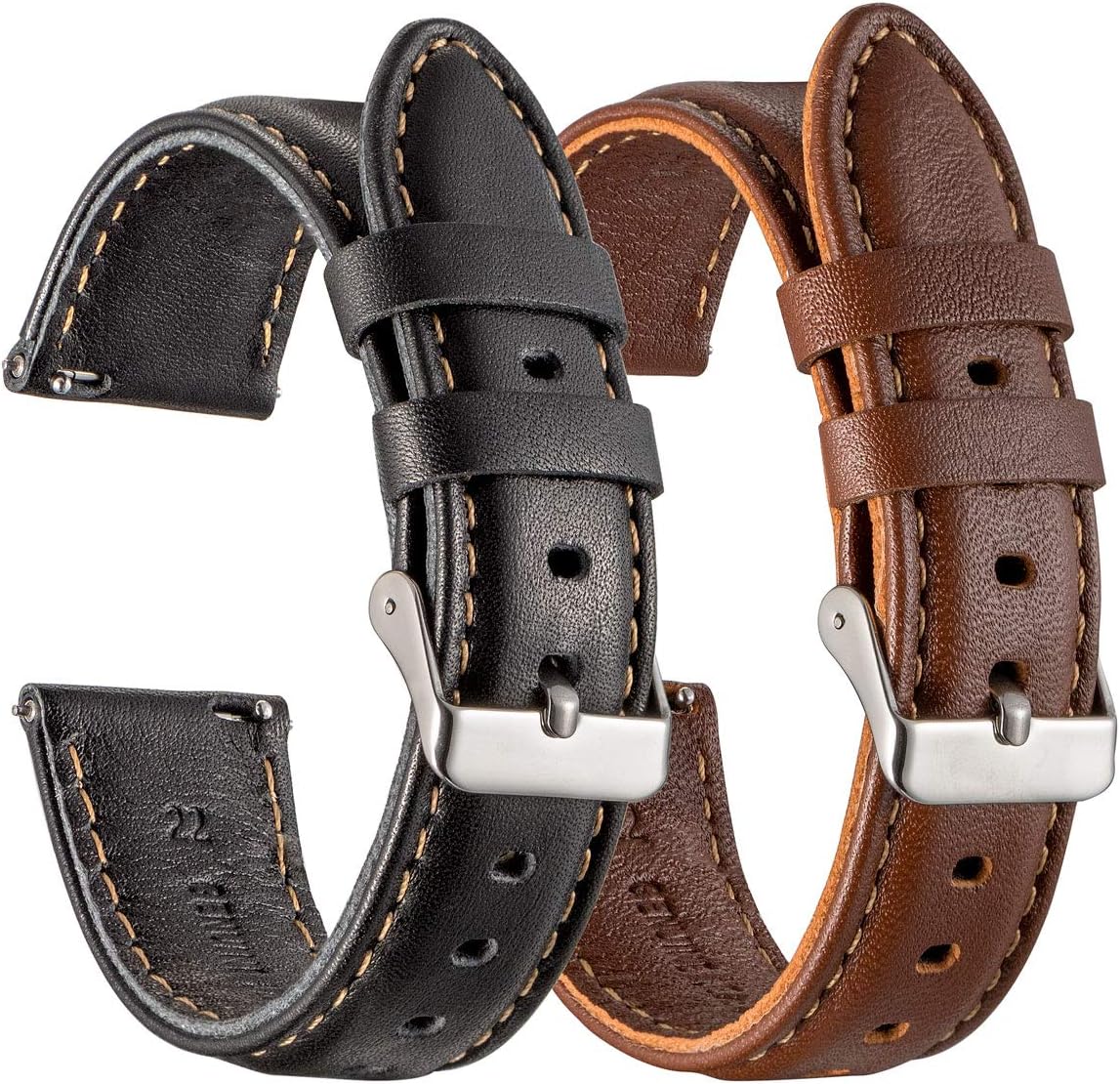 Galaxy Watch 46mm Bands 2 Pack, Compatible with Samsung Galaxy 46mm Watch Band, Width 22mm Watch Band Quick Release Leather Straps Unisex size(BK+BN)