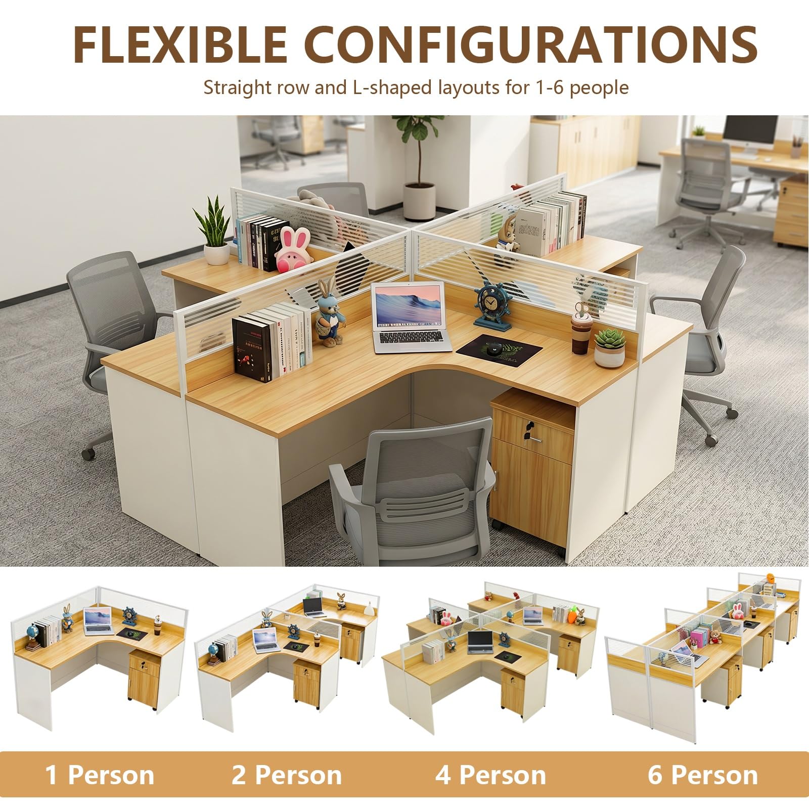 Scrivania Modulare Da Ufficio Con Pannelli Divisori, Scrivania a L Con Passacavi, Postazione Di Lavoro per 1–6 Persone, Call Center E Coworking