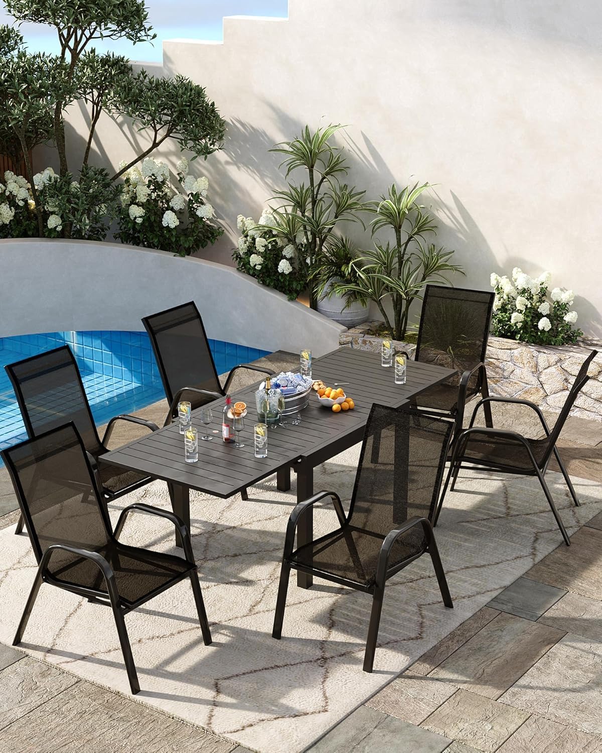 Sedie Da Esterno Impilabili Per Patio Struttura in Metallo Con Schienale Alto Set Da 4