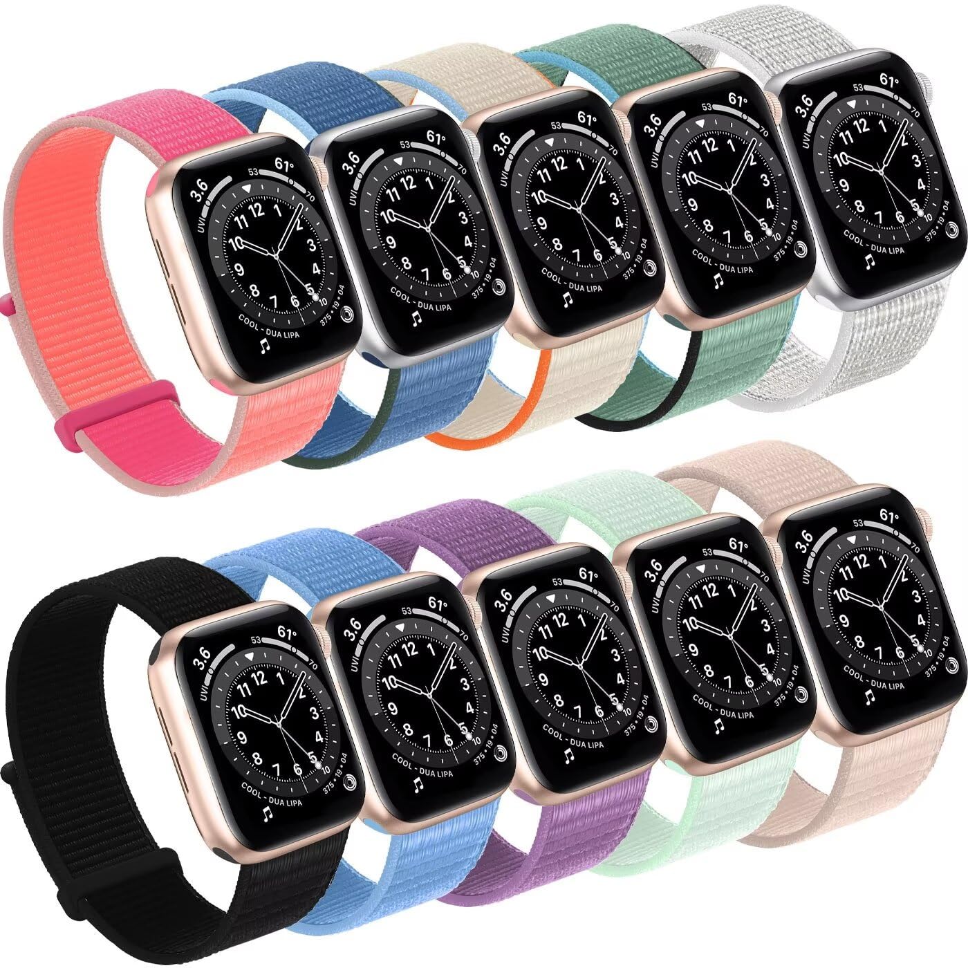 10 Pack Compatible with Apple Watch Band 49MM 45MM 44MM 42MM 41MM 40MM 38MM, Women Men Sport Nylon Loop Strap for iWatch Series Ultra 8 7 6 5 4 3 2 1 SE