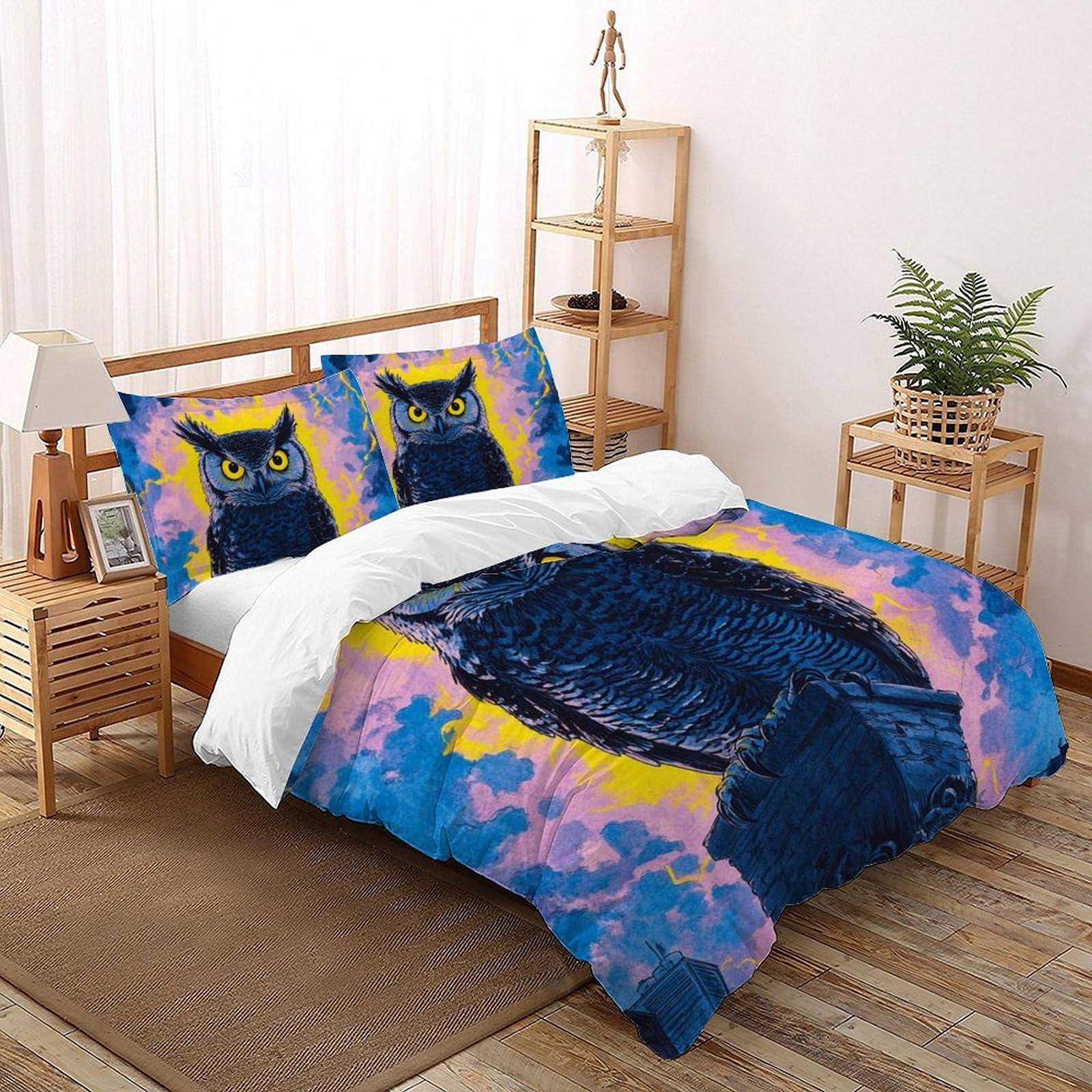 Housse de couette dessin animé chouette anti-plis en microfibre douce 3D