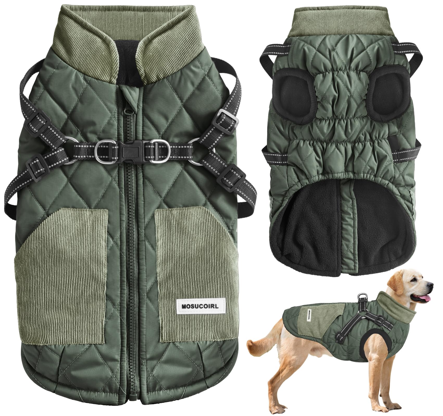 Mosucoirl Warm Dog Coats Pet Clothes, Waterproof Dogs Jacket Reflective Pet Outfits Winter Dog Cold Weather Coat Cozy Snow Jackets Vest for Small