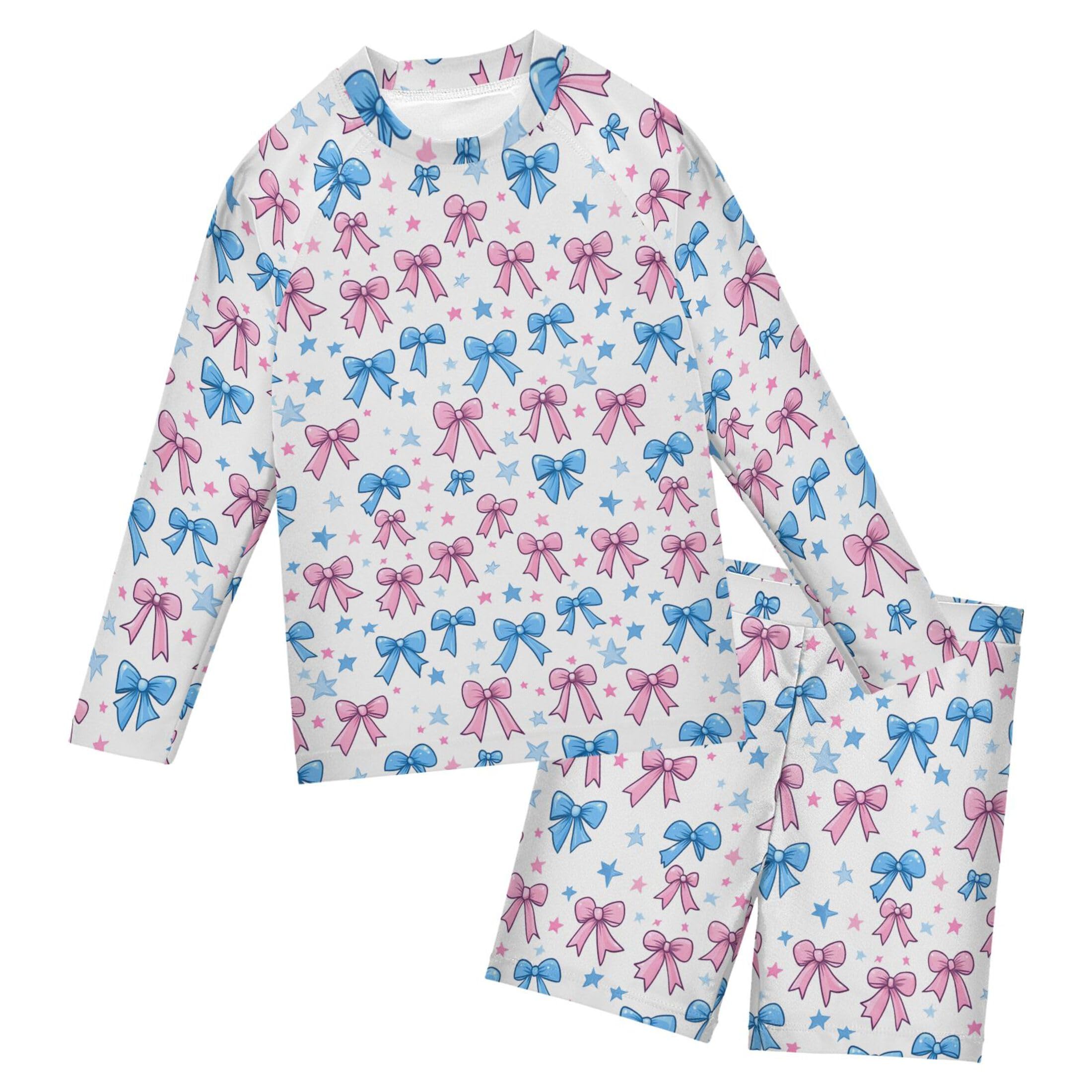 Pink Blue Bows Toddlers and Baby Boys' Swimsuit Trunk and Rashguard Set B0405104