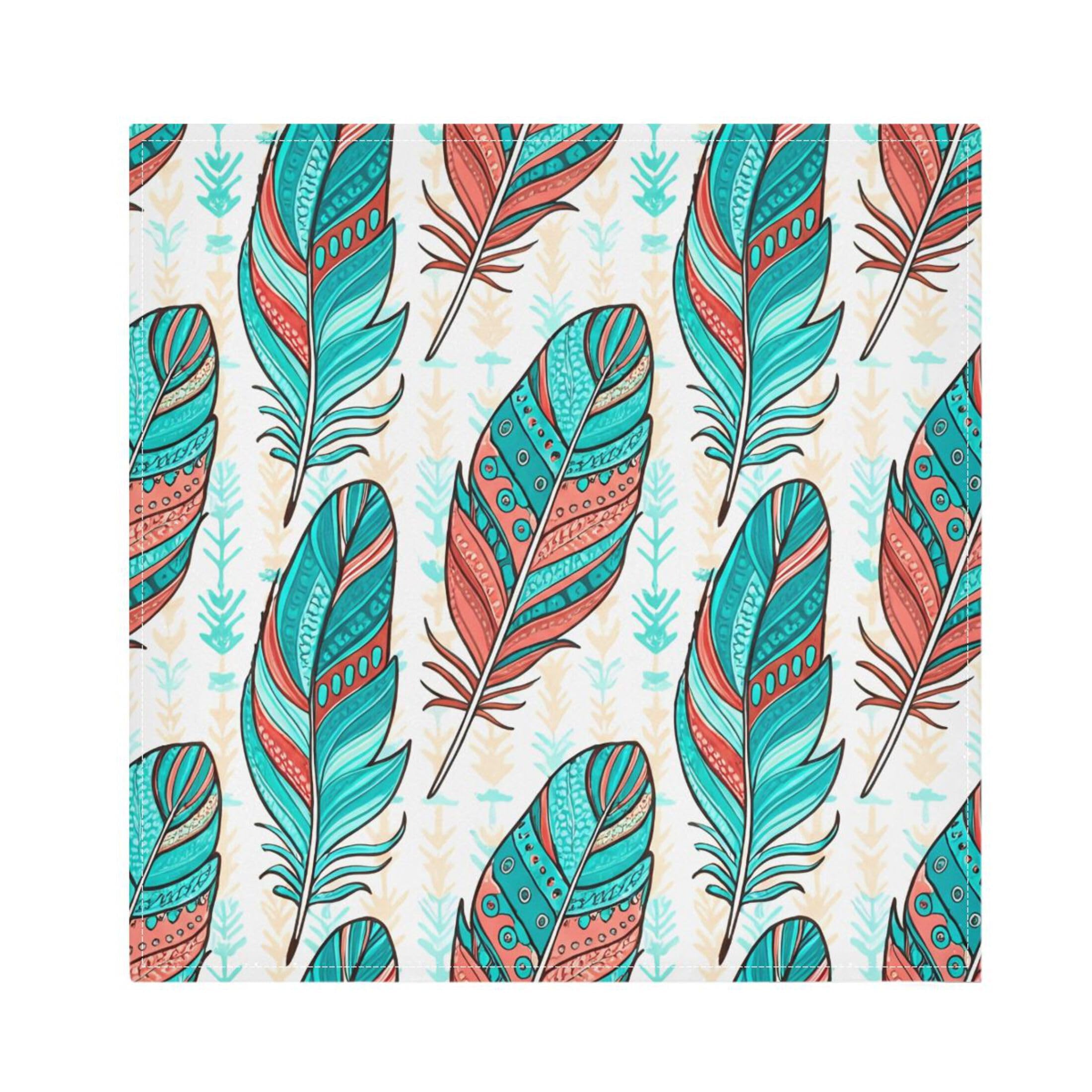 Fuauuyl Cloth Napkins Set of 6 Feathers in Turquoise Dinner Napkins 20x20 in, Washable & Reusable Fabric Table Napkin for Dining Parties Holiday, Eco-Friendly