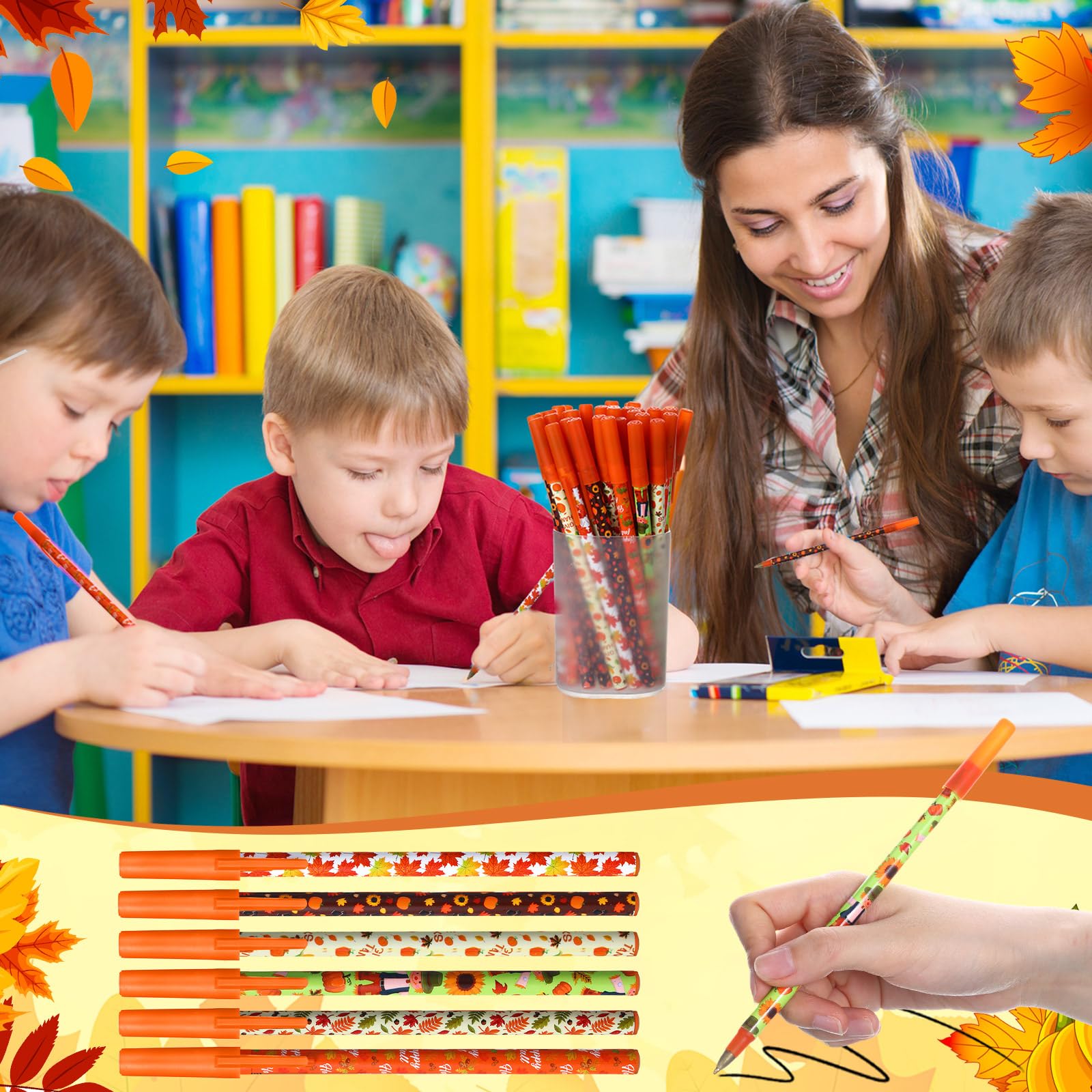Lot De 16 Mini Carnets Et Stylos Thanksgiving – Thème Automne, Citrouille, Feuilles D'érable, Cadeaux Bureau, Classe