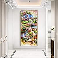 Vista 2 de Kits de pintura de diamantes 5D para adultos, bricolaje, casa de paisaje grande, taladro redondo completo (31.5 x 15.7 pulgadas) con diamantes