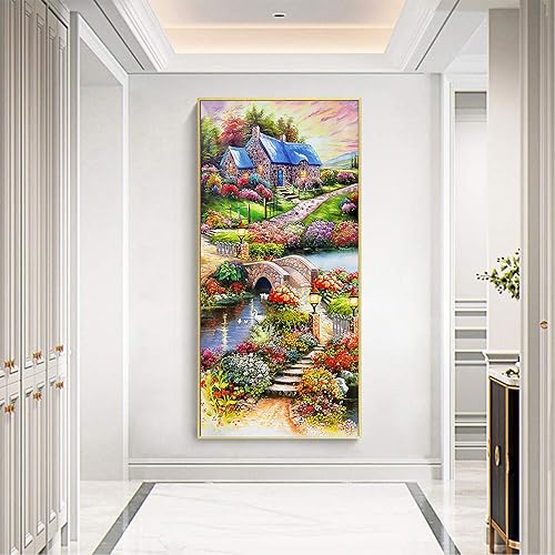 Miniatura 2 de Kits de pintura de diamantes 5D para adultos, bricolaje, casa de paisaje grande, taladro redondo completo (31.5 x 15.7 pulgadas) con diamantes de