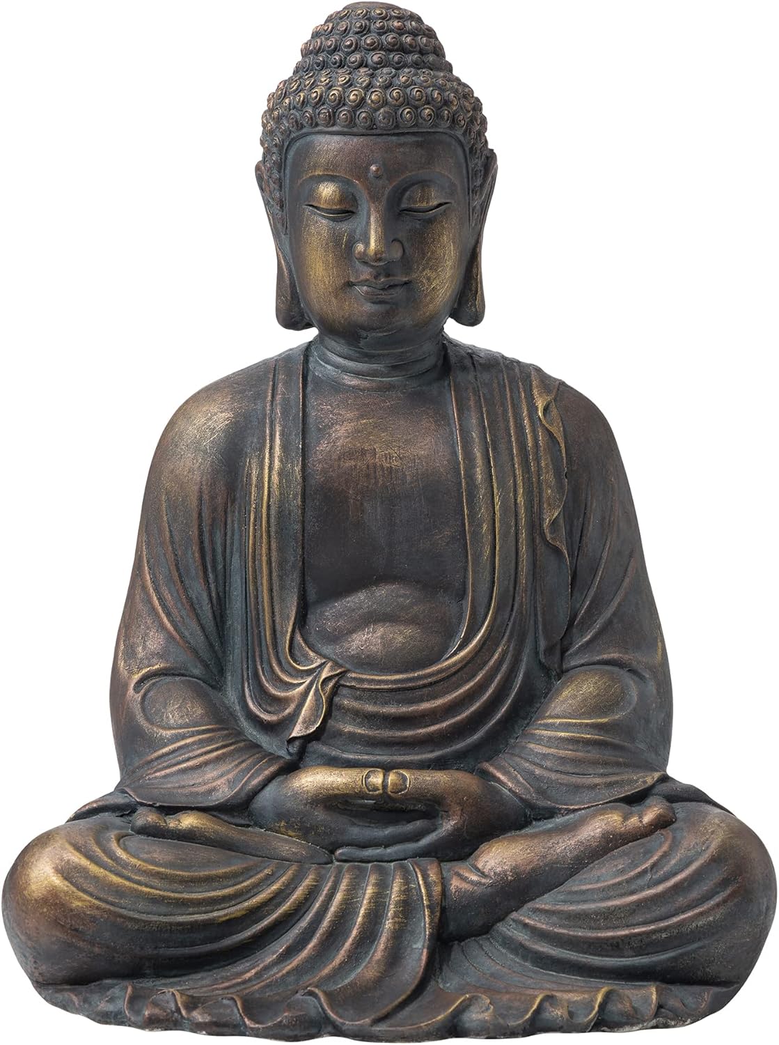 Glitzhome GH20384 22.75″ Indoor Outdoor Sitting Meditating Buddha Zen Statue, 22.75 Inch Tall, Bronze