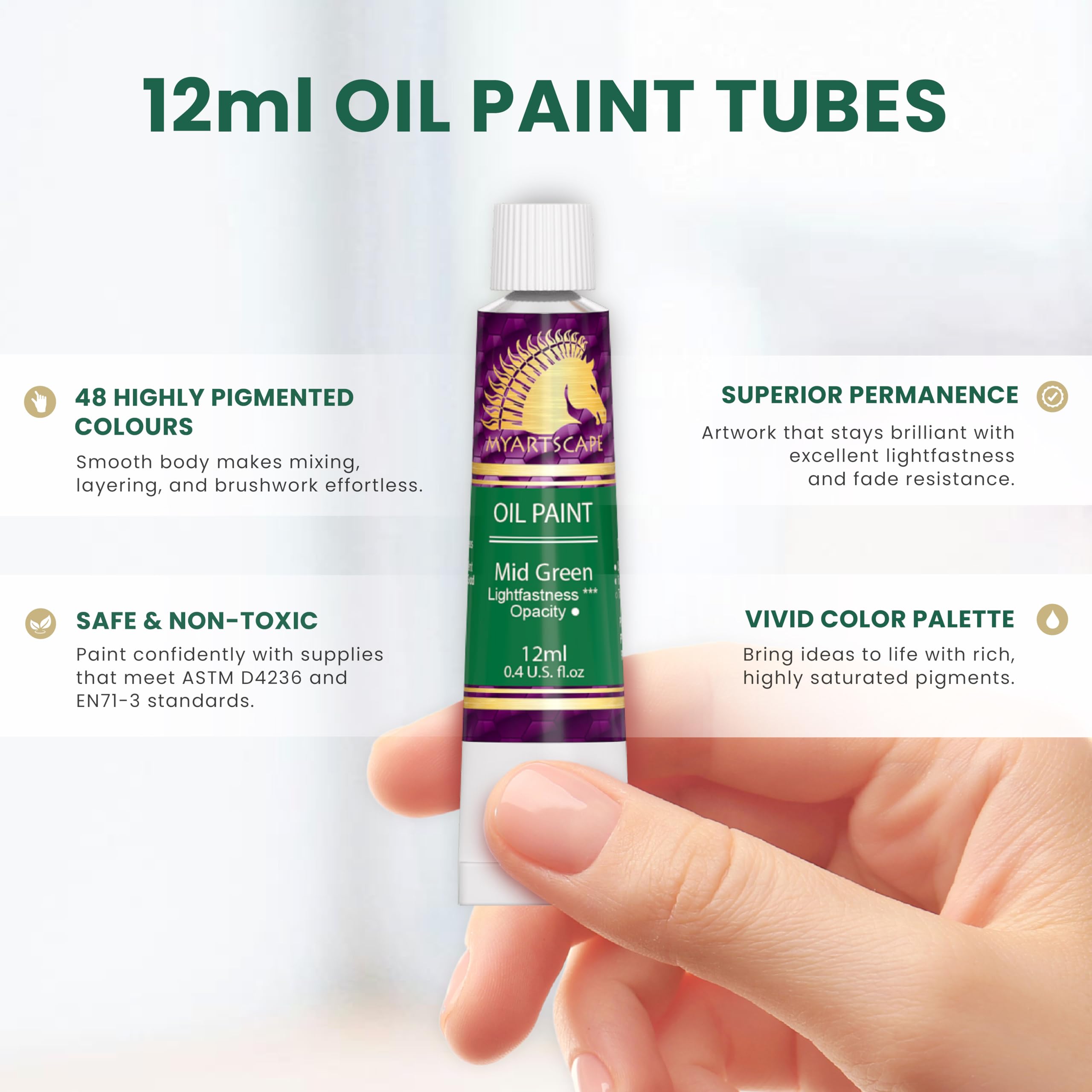 Oil Paint Set - 12ml x 48 Tubes - Artists' Quality Art Paints - Oil-Based Colour - Professional Painting Supplies by MyArtscape