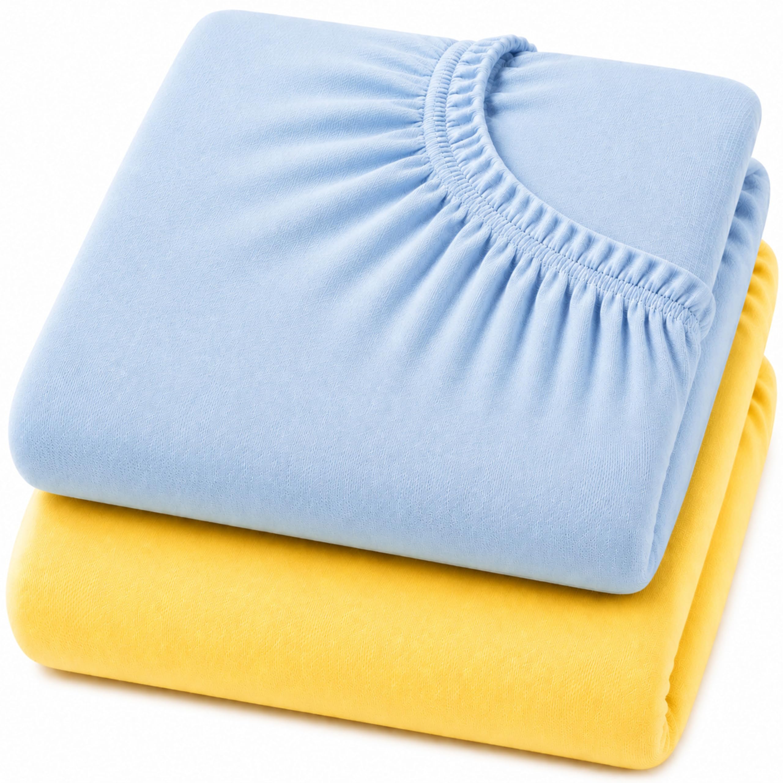 Dudu N Girlie Space Saver Cot Fitted Sheets 100x50cm – Blue & Yellow, 2 Pack, 100% Jersey Cotton Bedding for Mini & Compact Baby Beds
